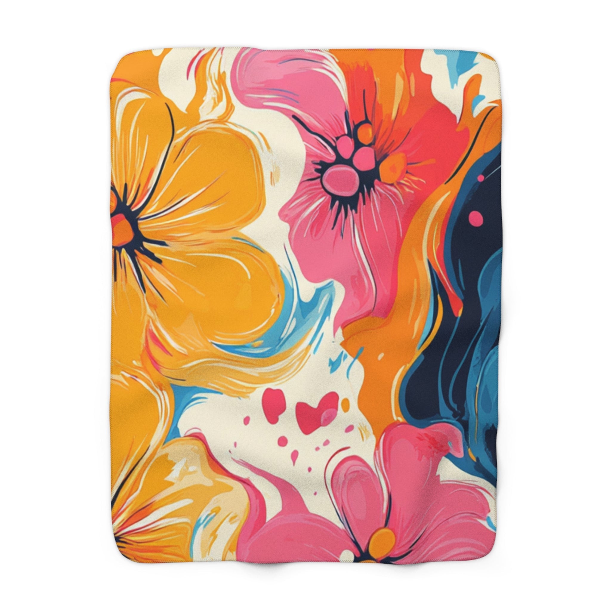 Vibrant Floral Sherpa Fleece Blanket, Artsulli - Art is Long, Life is Short, Home Decor, Size, 50" × 60", , , , , 64342819426332657620