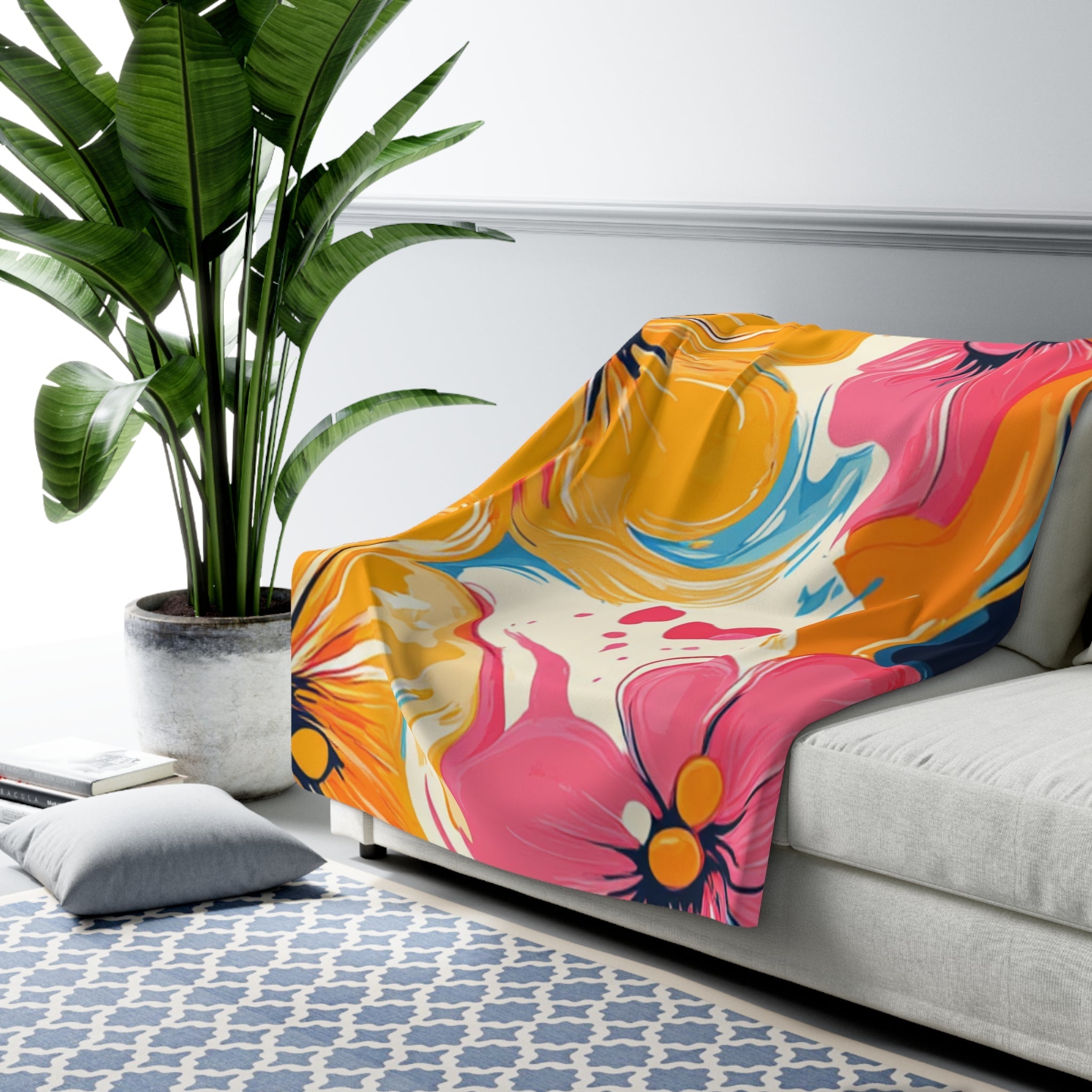 Vibrant Floral Sherpa Fleece Blanket, Artsulli - Art is Long, Life is Short, Home Decor, , , , , , , 