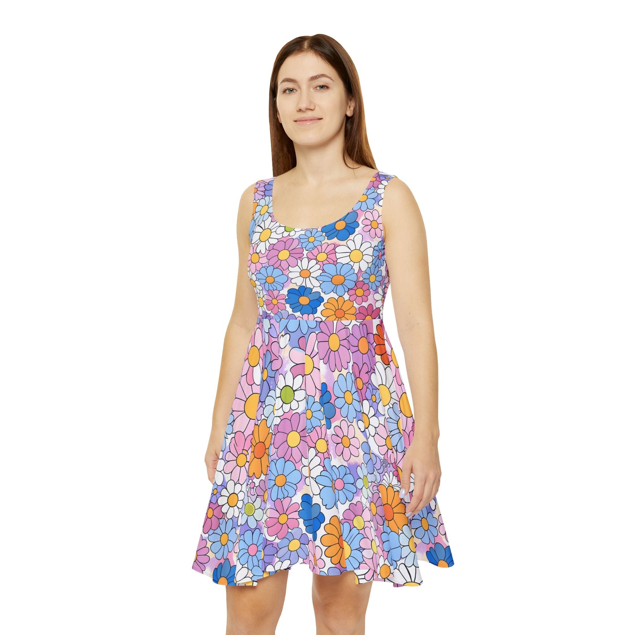 Vibrant Floral Skater Dress, Artsulli - Art is Long, Life is Short, All Over Prints, , , , , , , 