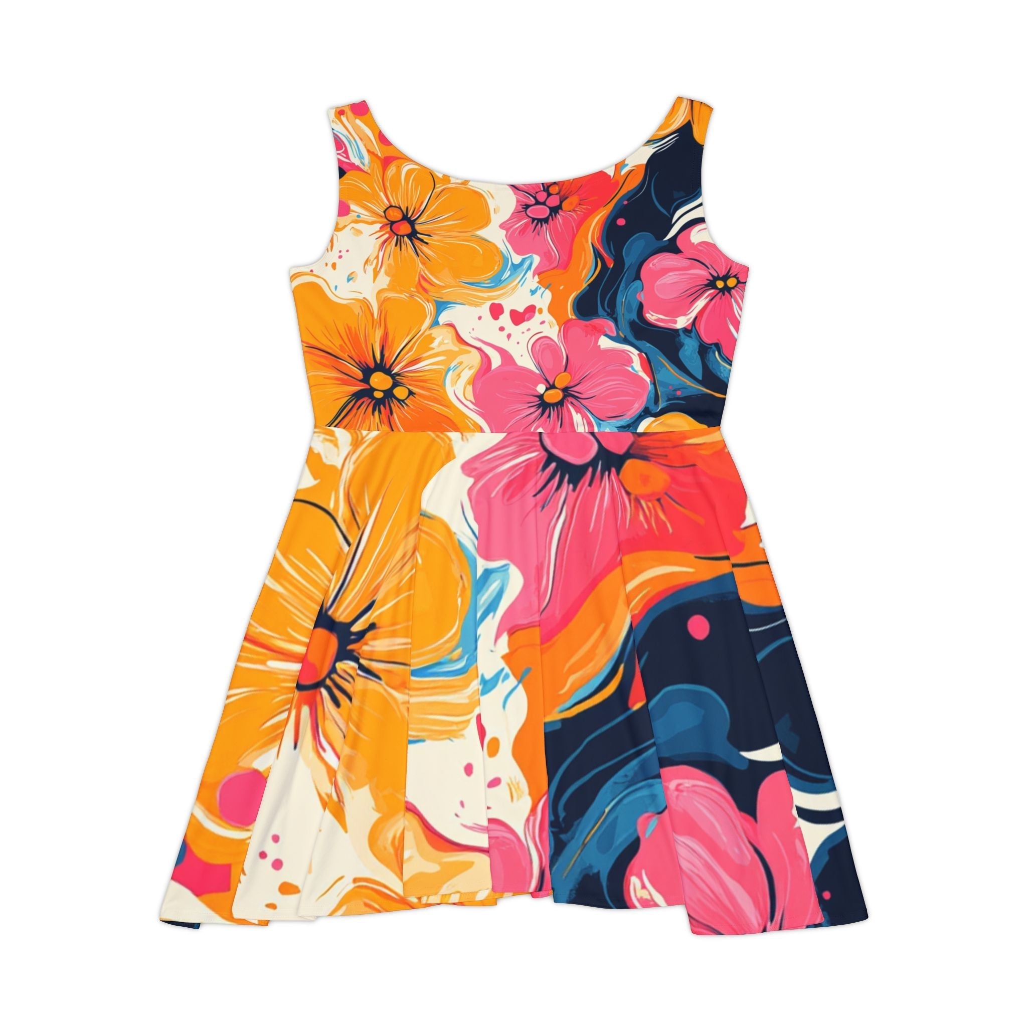 Vibrant Floral Skater Dress, Artsulli - Art is Long, Life is Short, All Over Prints, , , , , , , 