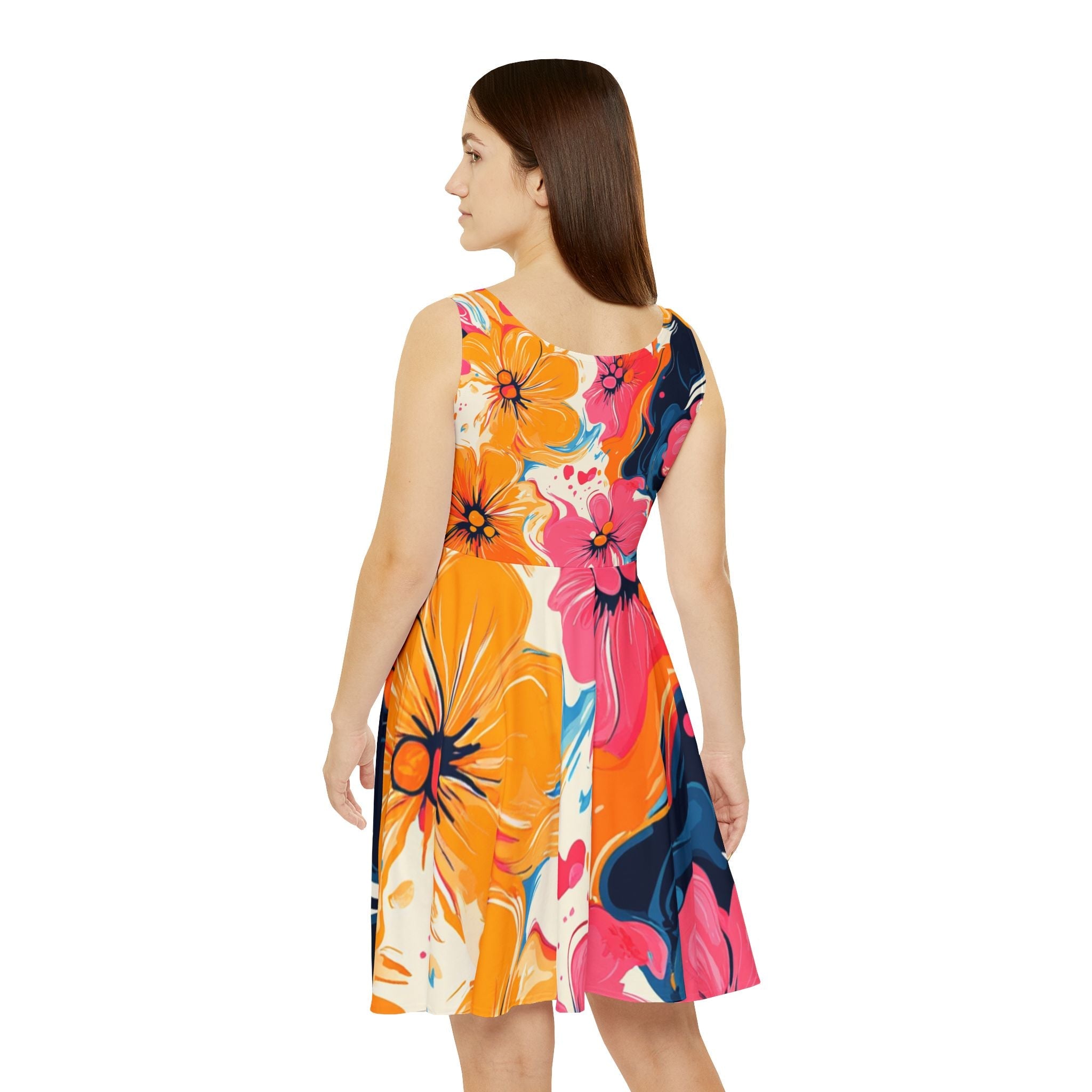 Vibrant Floral Skater Dress, Artsulli - Art is Long, Life is Short, All Over Prints, , , , , , , 
