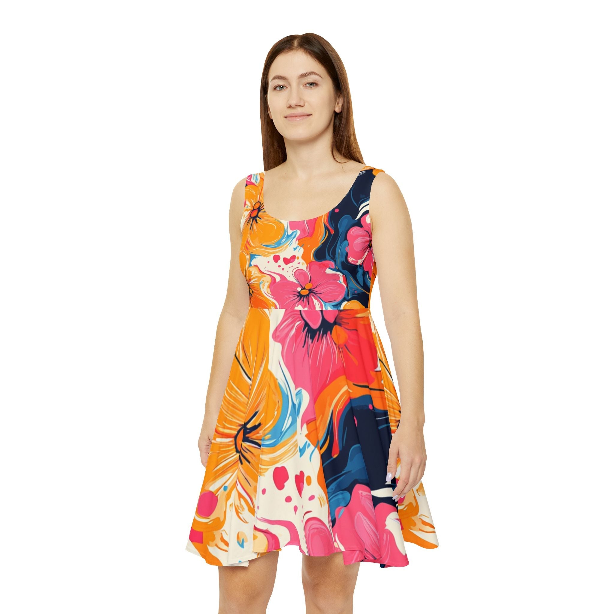Vibrant Floral Skater Dress, Artsulli - Art is Long, Life is Short, All Over Prints, , , , , , , 
