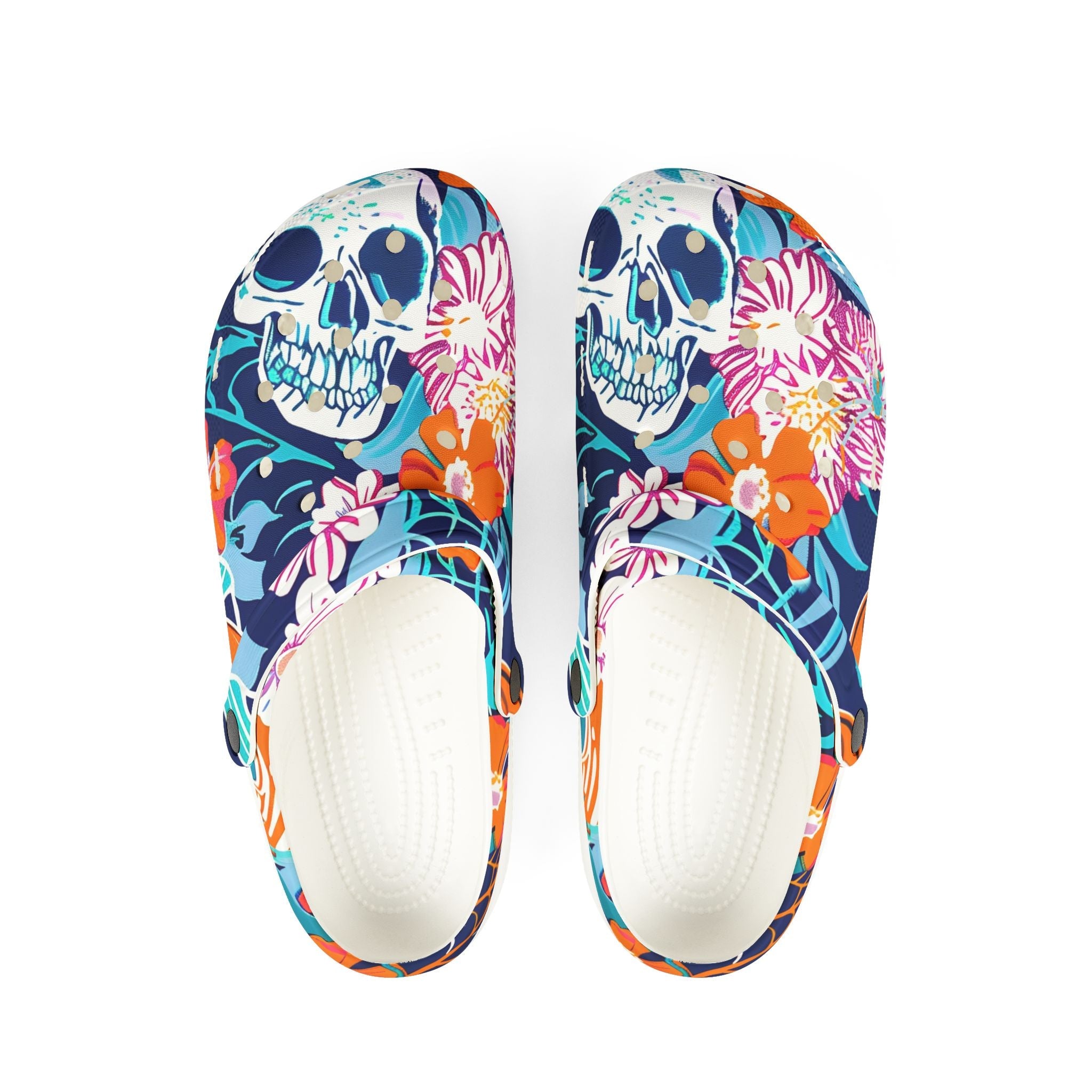 Vibrant Floral Skull EVA Foam Clogs, Artsulli - Art is Long, Life is Short, Shoes, Size, US 6 (Women's), Color, White, , , 23041034543073764049