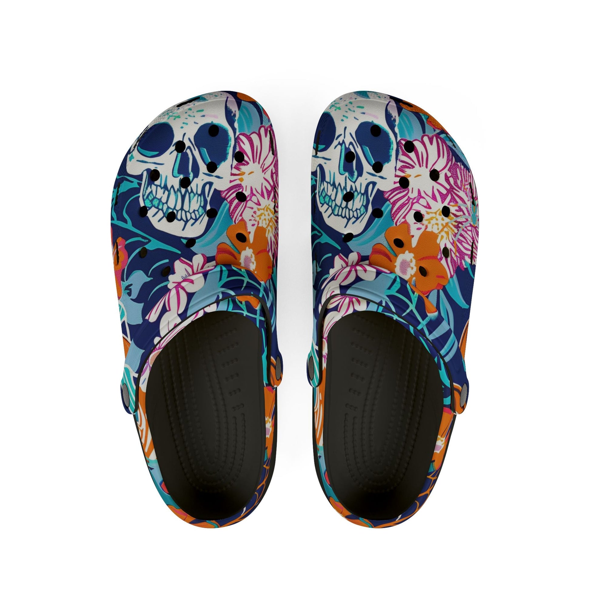 Vibrant Floral Skull EVA Foam Clogs, Artsulli - Art is Long, Life is Short, Shoes, Size, US 6 (Women's), Color, Black, , , 16441988112629268703