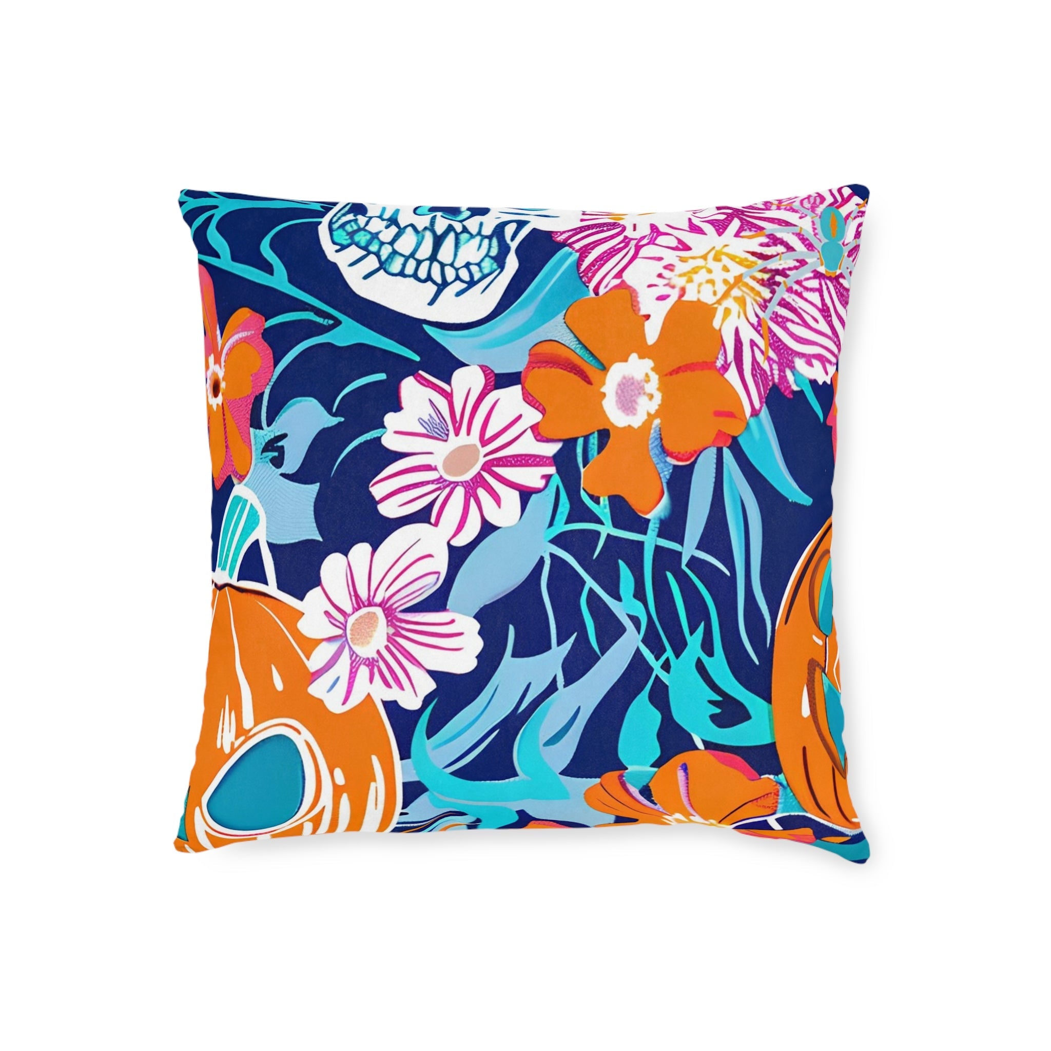 Vibrant Floral Skull Throw Pillow, Artsulli - Art is Long, Life is Short, Home Decor, , , , , , , 