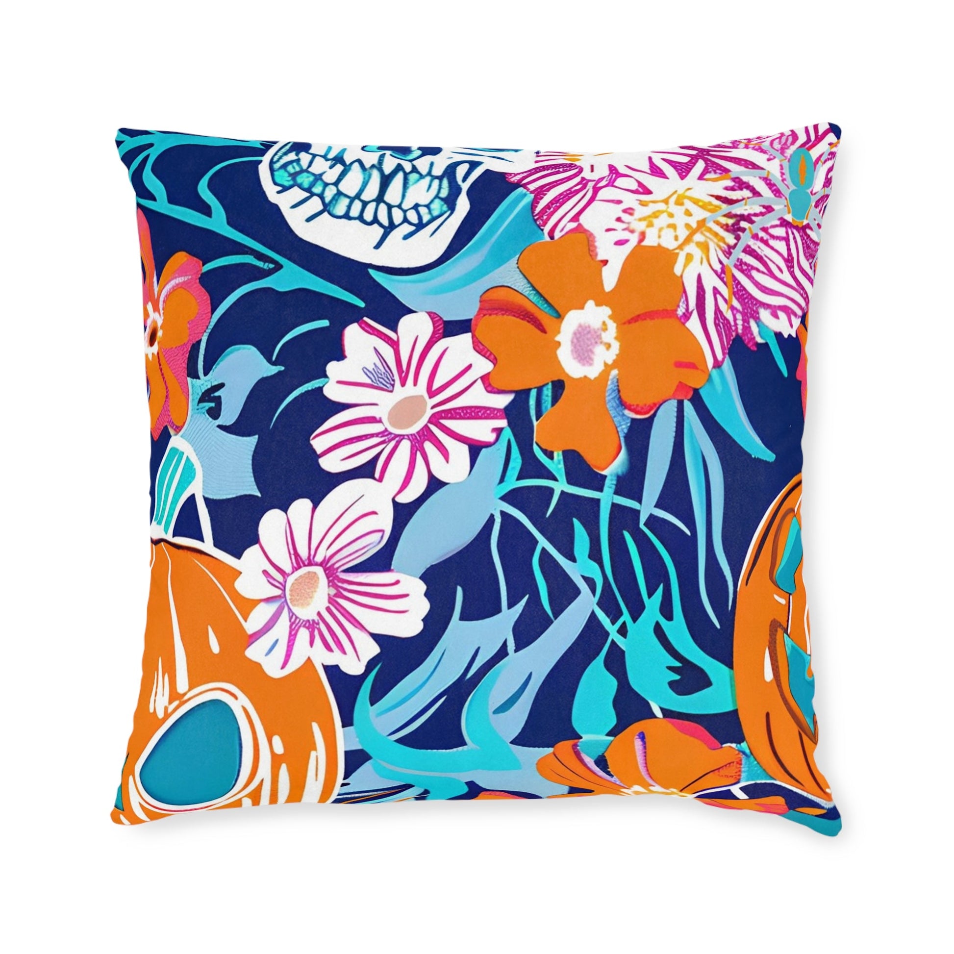 Vibrant Floral Skull Throw Pillow, Artsulli - Art is Long, Life is Short, Home Decor, Size, 22" × 22", , , , , 44462518925631301765