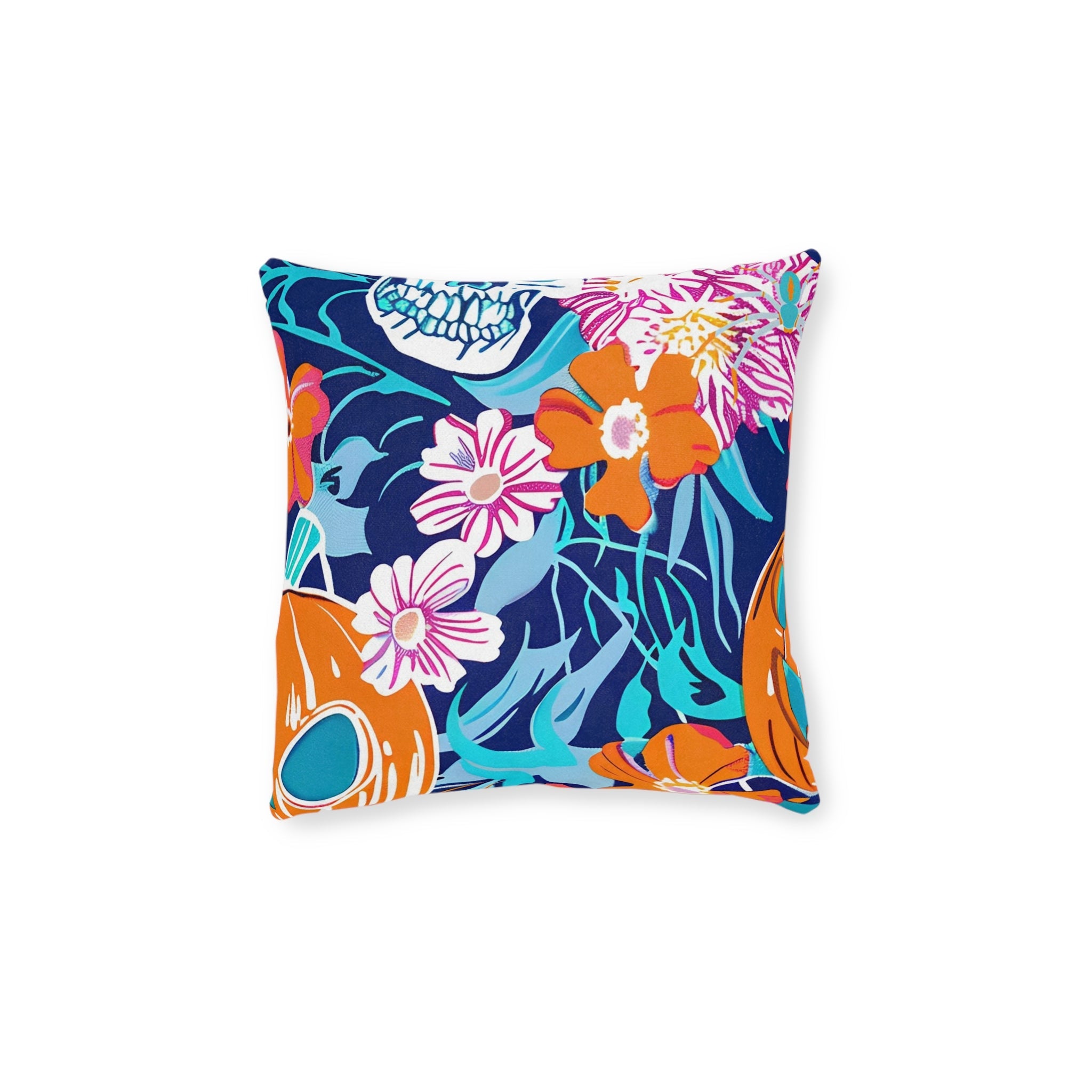 Vibrant Floral Skull Throw Pillow, Artsulli - Art is Long, Life is Short, Home Decor, Size, 12" × 12", , , , , 30675820067348664593