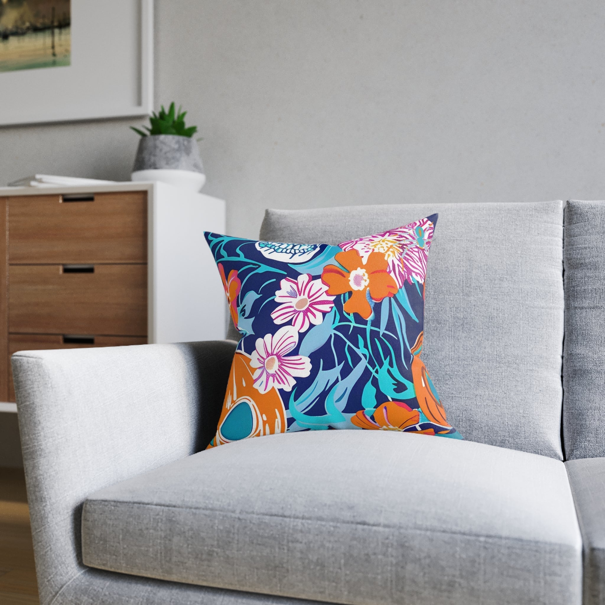 Vibrant Floral Skull Throw Pillow, Artsulli - Art is Long, Life is Short, Home Decor, , , , , , , 