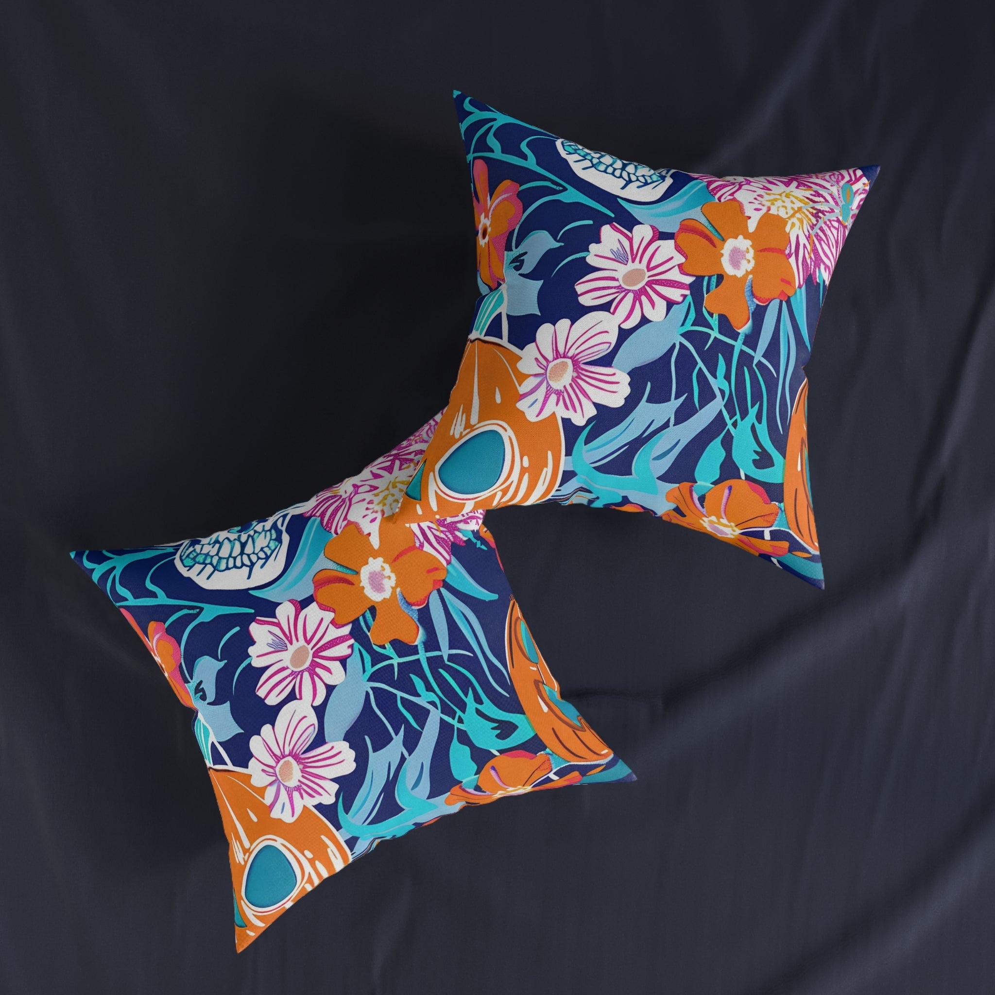 Vibrant Floral Skull Throw Pillow, Artsulli - Art is Long, Life is Short, Home Decor, , , , , , , 