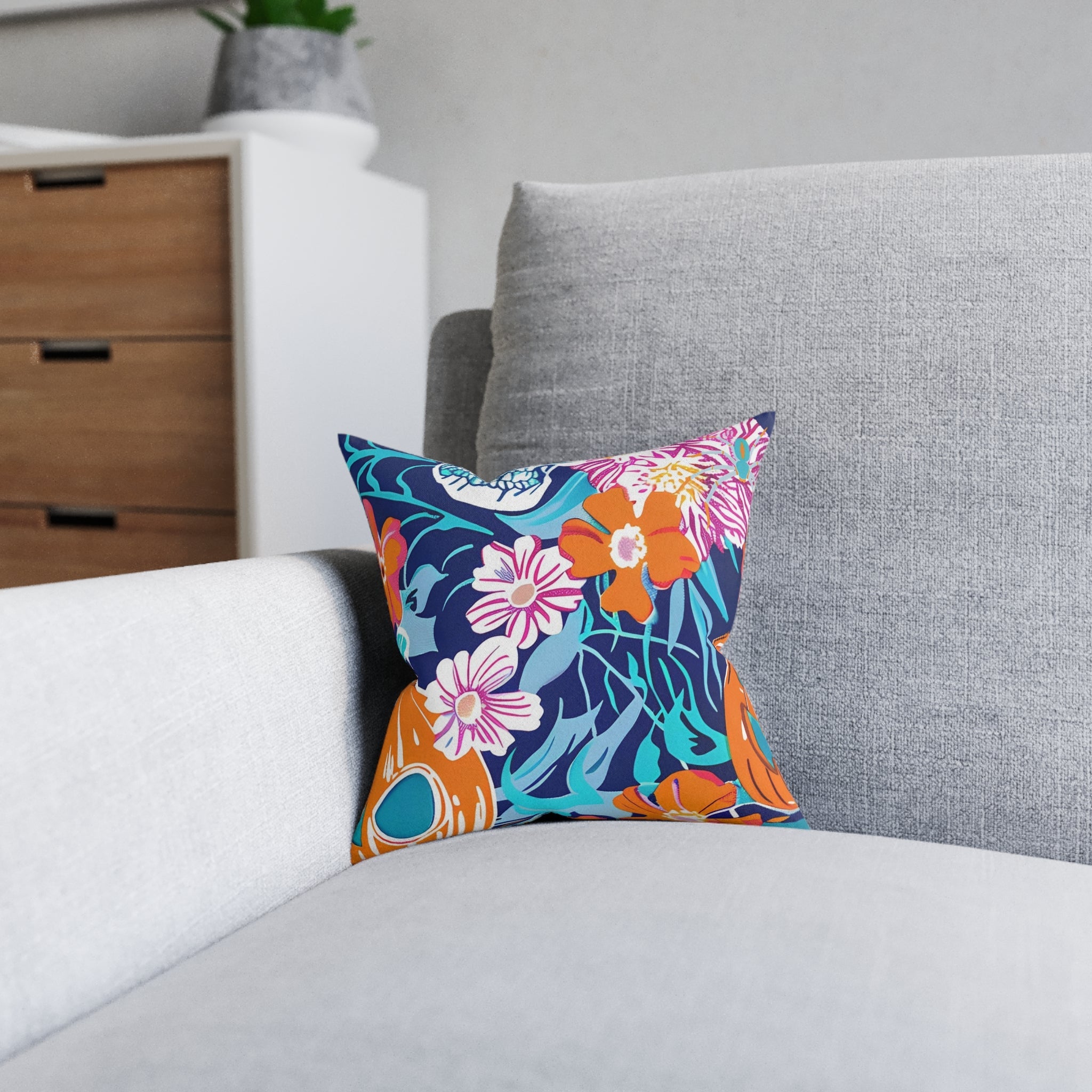 Vibrant Floral Skull Throw Pillow, Artsulli - Art is Long, Life is Short, Home Decor, , , , , , , 