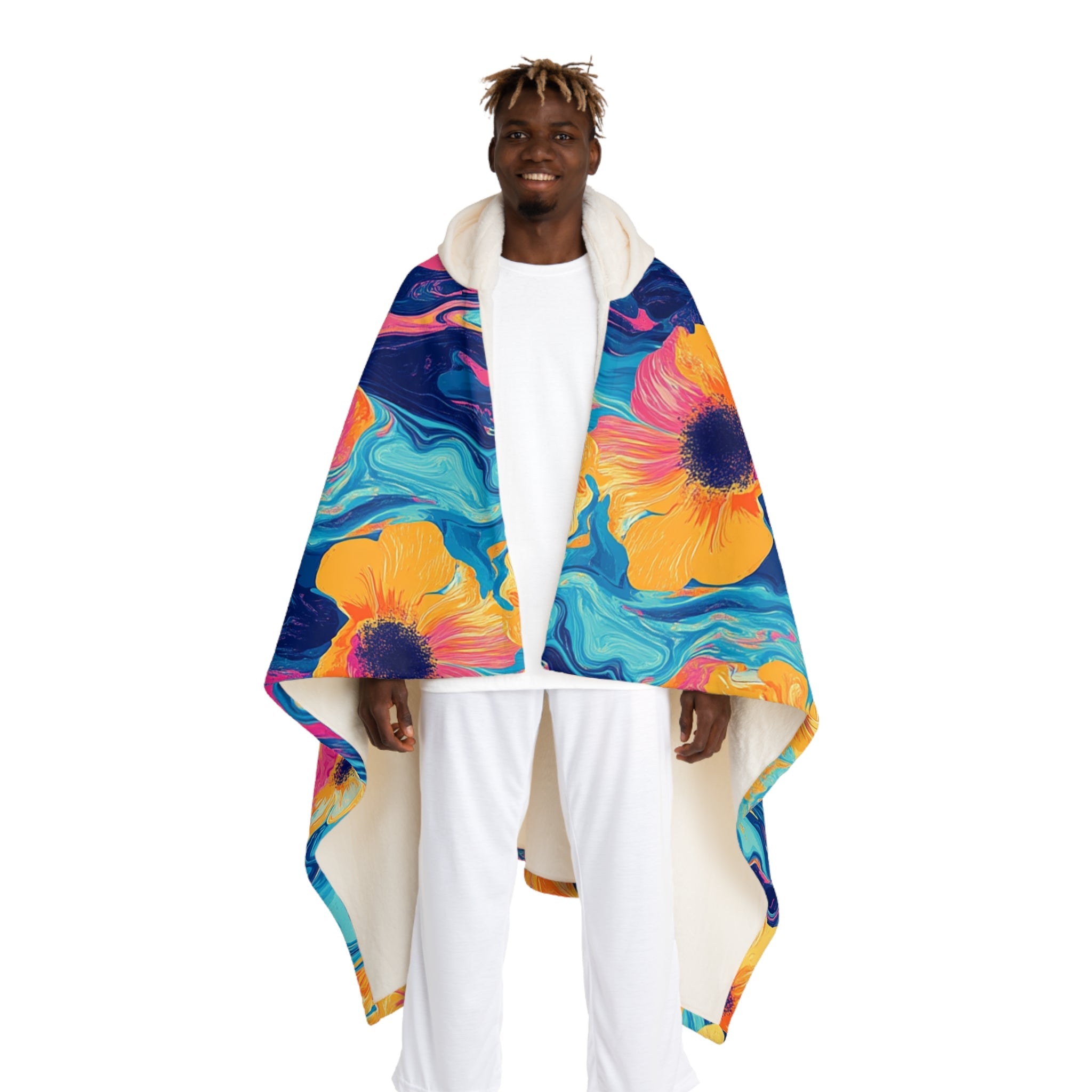 Printify Vibrant Floral Swirl Hooded Fleece Blanket 2025
