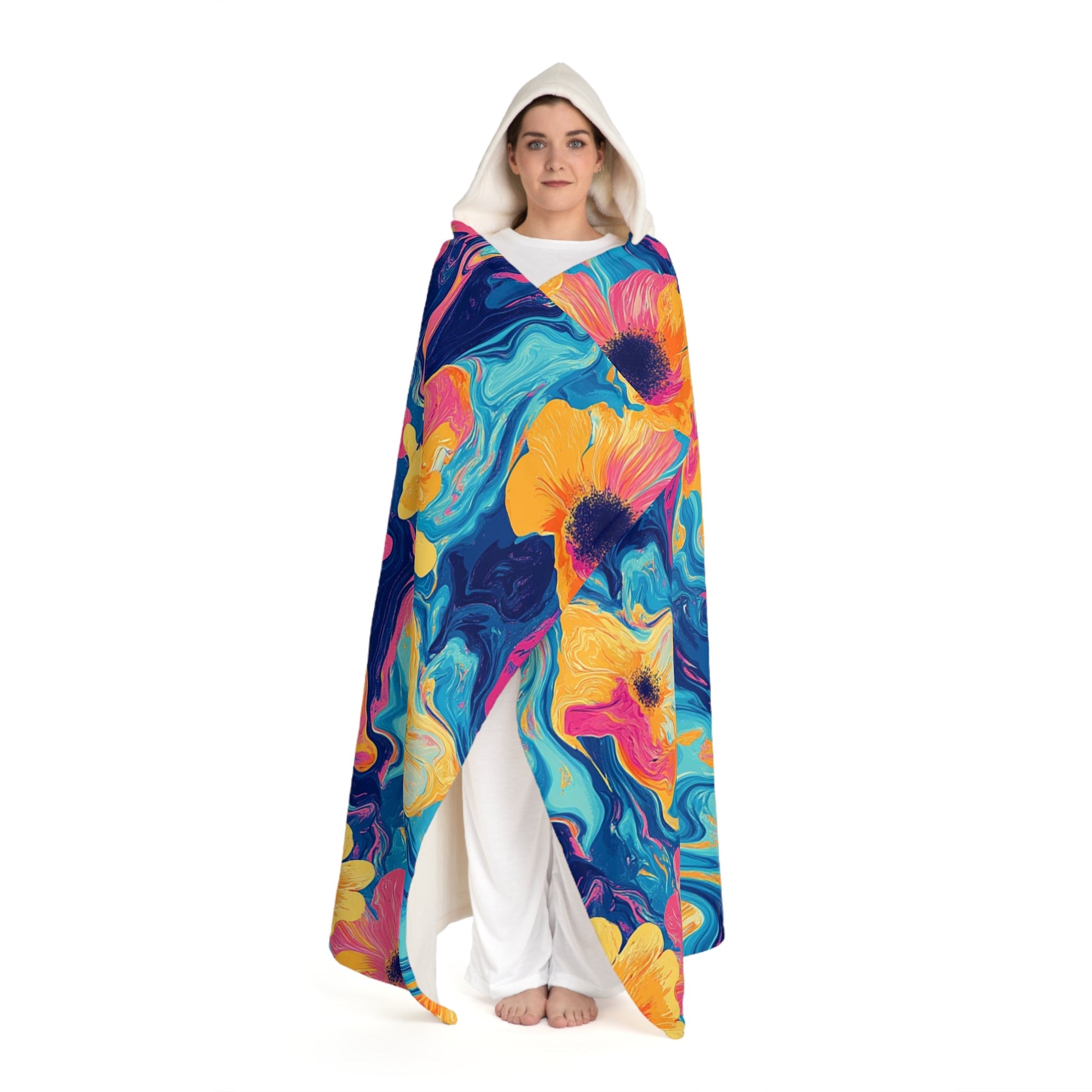 Printify Vibrant Floral Swirl Hooded Fleece Blanket 2025