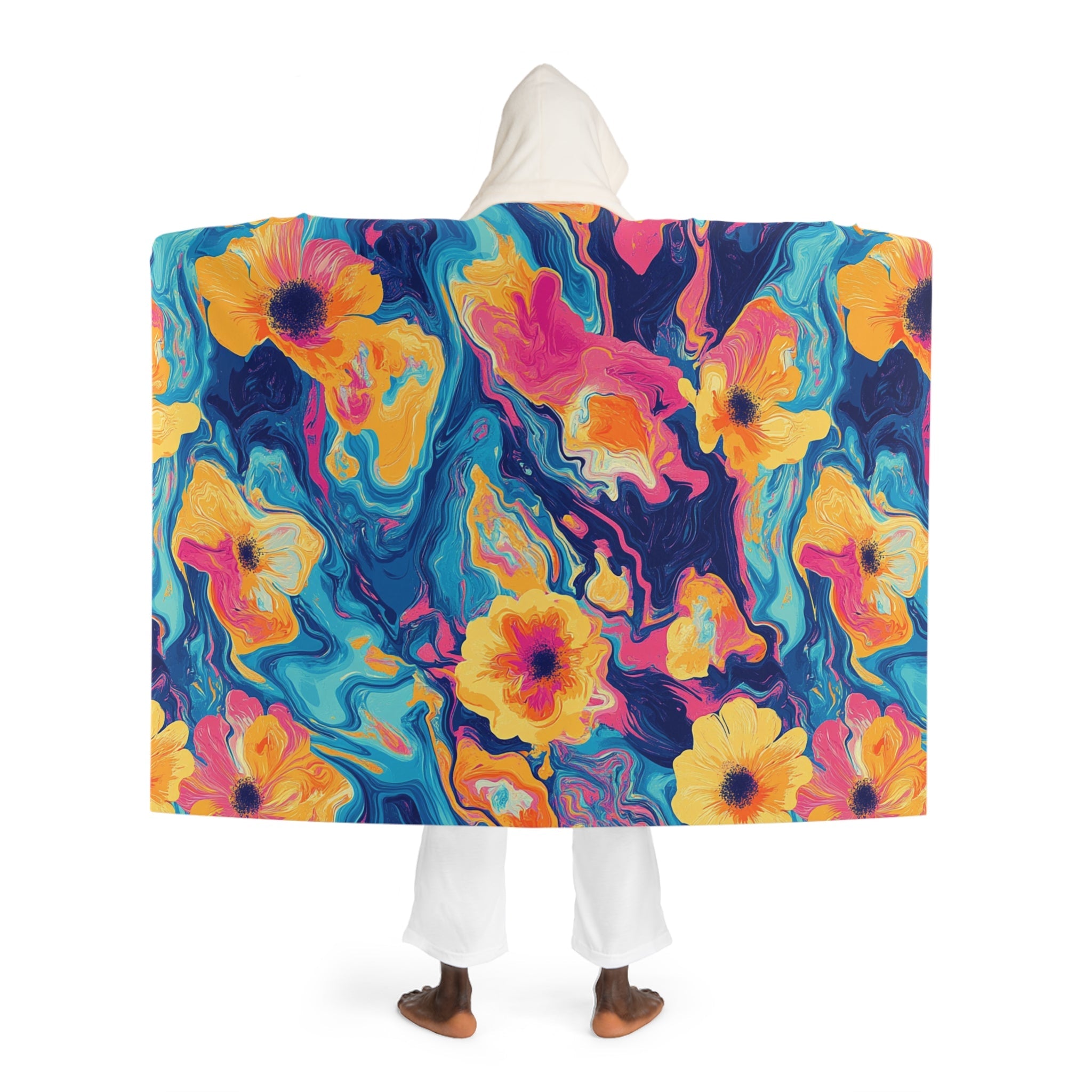 Printify Vibrant Floral Swirl Hooded Fleece Blanket 2025
