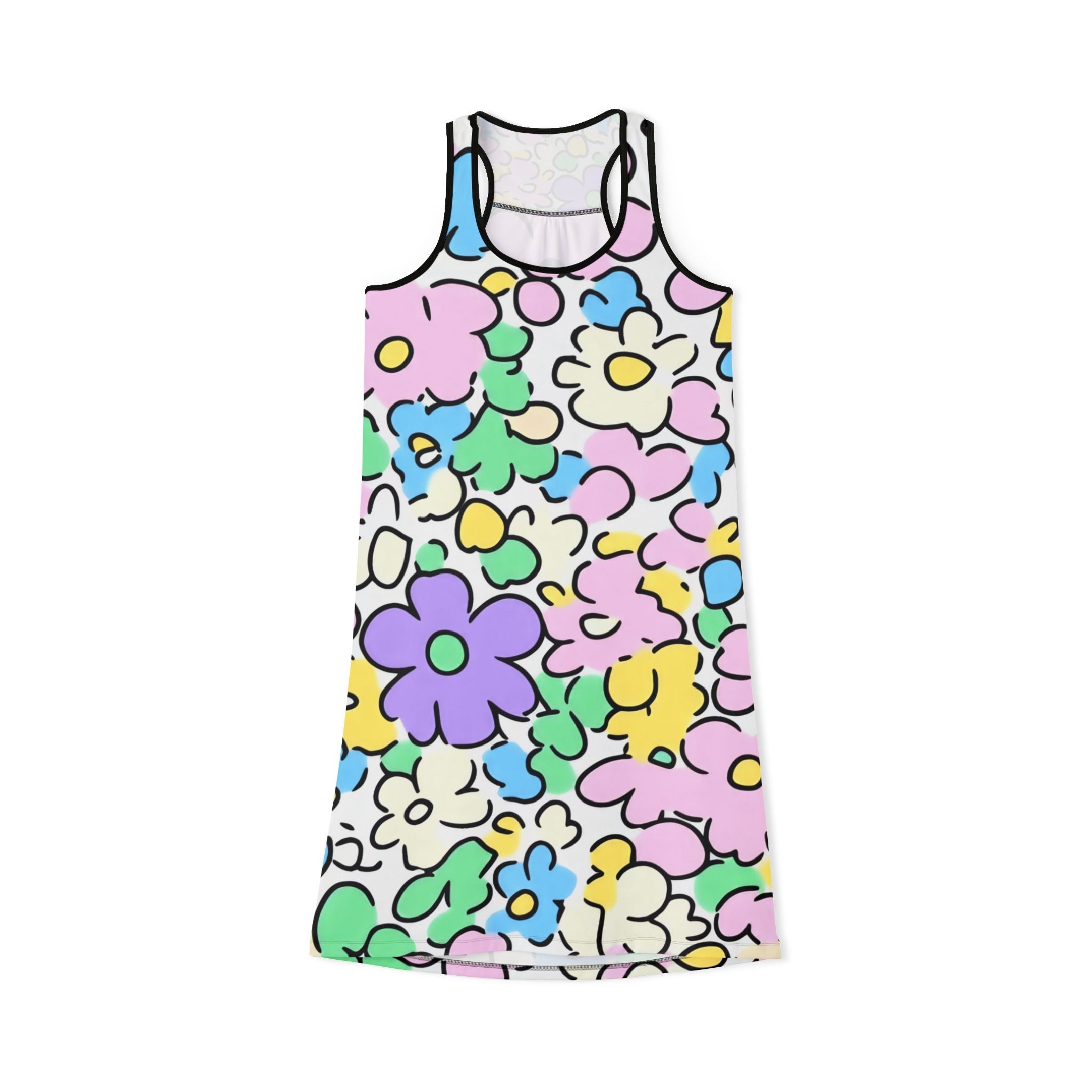 Vibrant Floral Tank Dress, Artsulli - Art is Long, Life is Short, Tank Top, Size, XS, Color, Black, , , 23855117159923699774