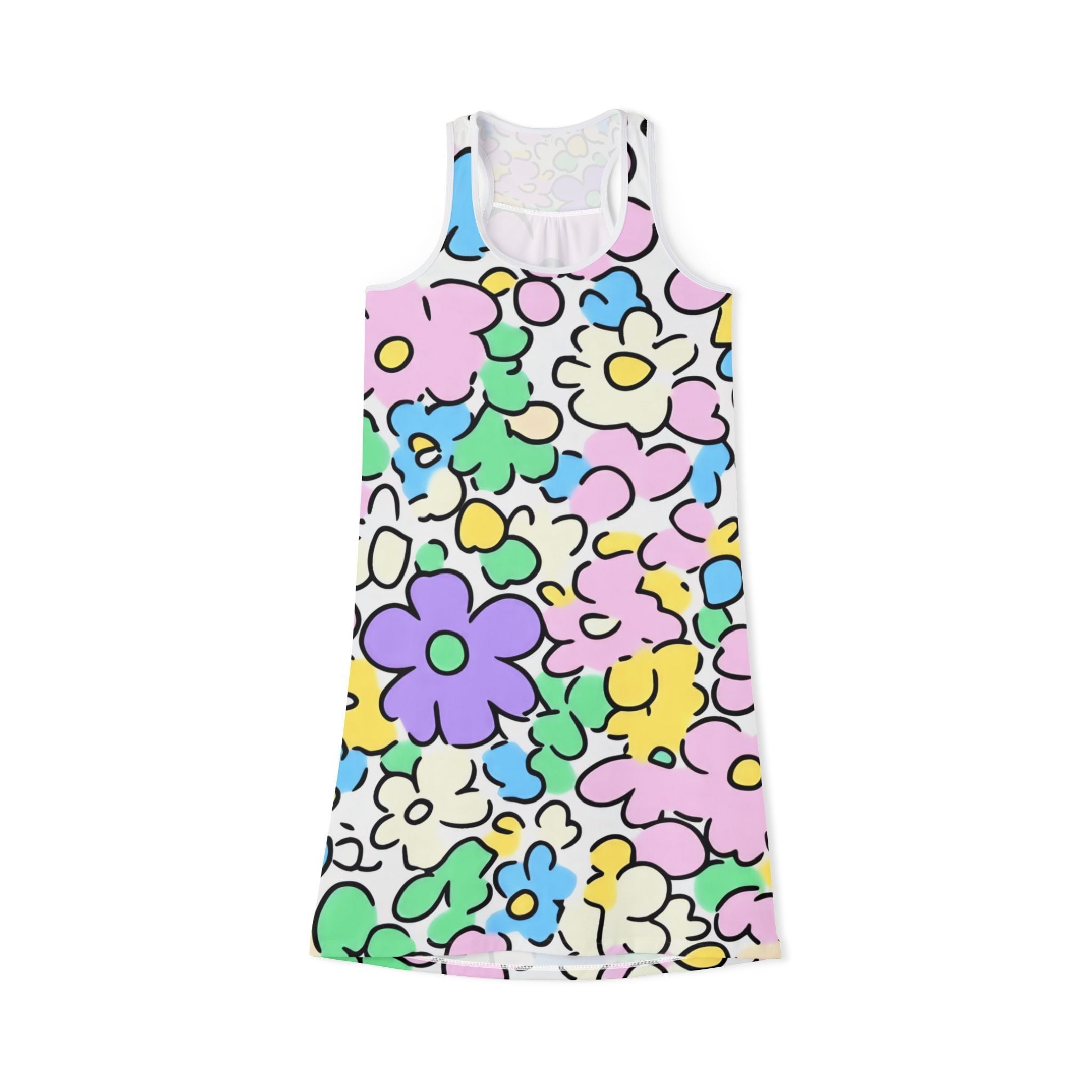 Vibrant Floral Tank Dress, Artsulli - Art is Long, Life is Short, Tank Top, Size, XS, Color, White, , , 21622766750092587570