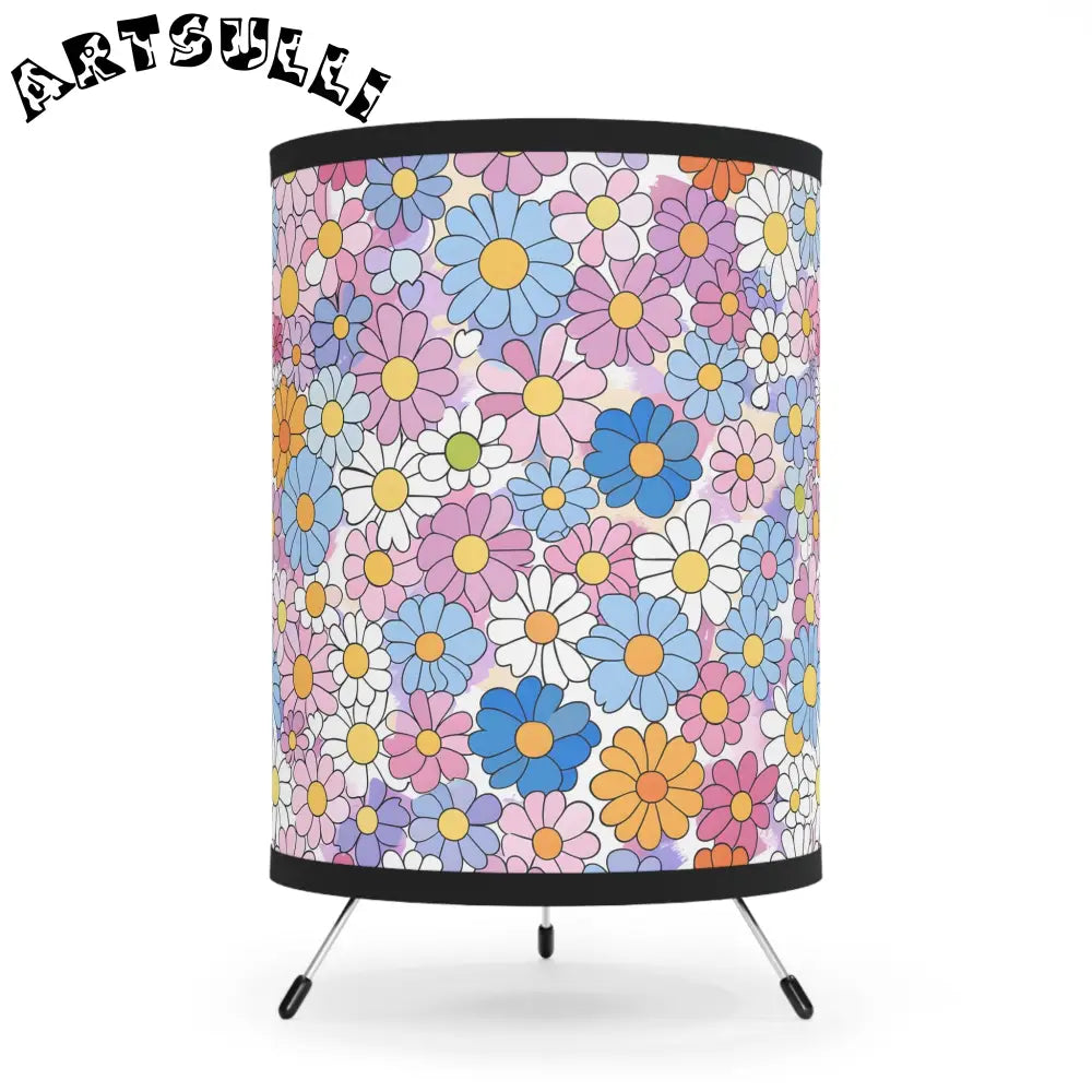 Vibrant Floral Tripod Lamp with Custom-Printed Lamp Shades, Artsulli - Art is Long, Life is Short, Home Decor, Size, One size, Color, Black, , , 52525501760425