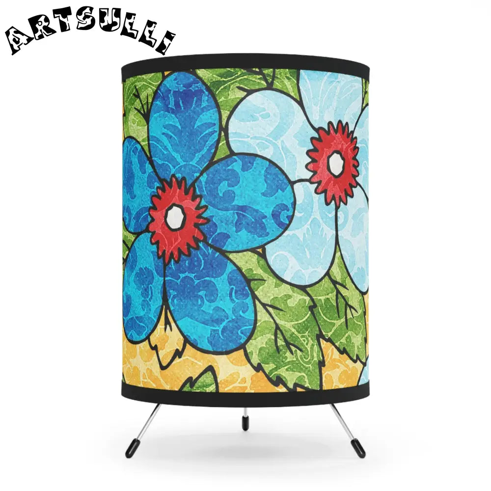 Vibrant Floral Tripod Lamp with Custom Lamp Shade, Artsulli - Art is Long, Life is Short, Home Decor, Size, One size, Color, Black, , , 41189228423807022532