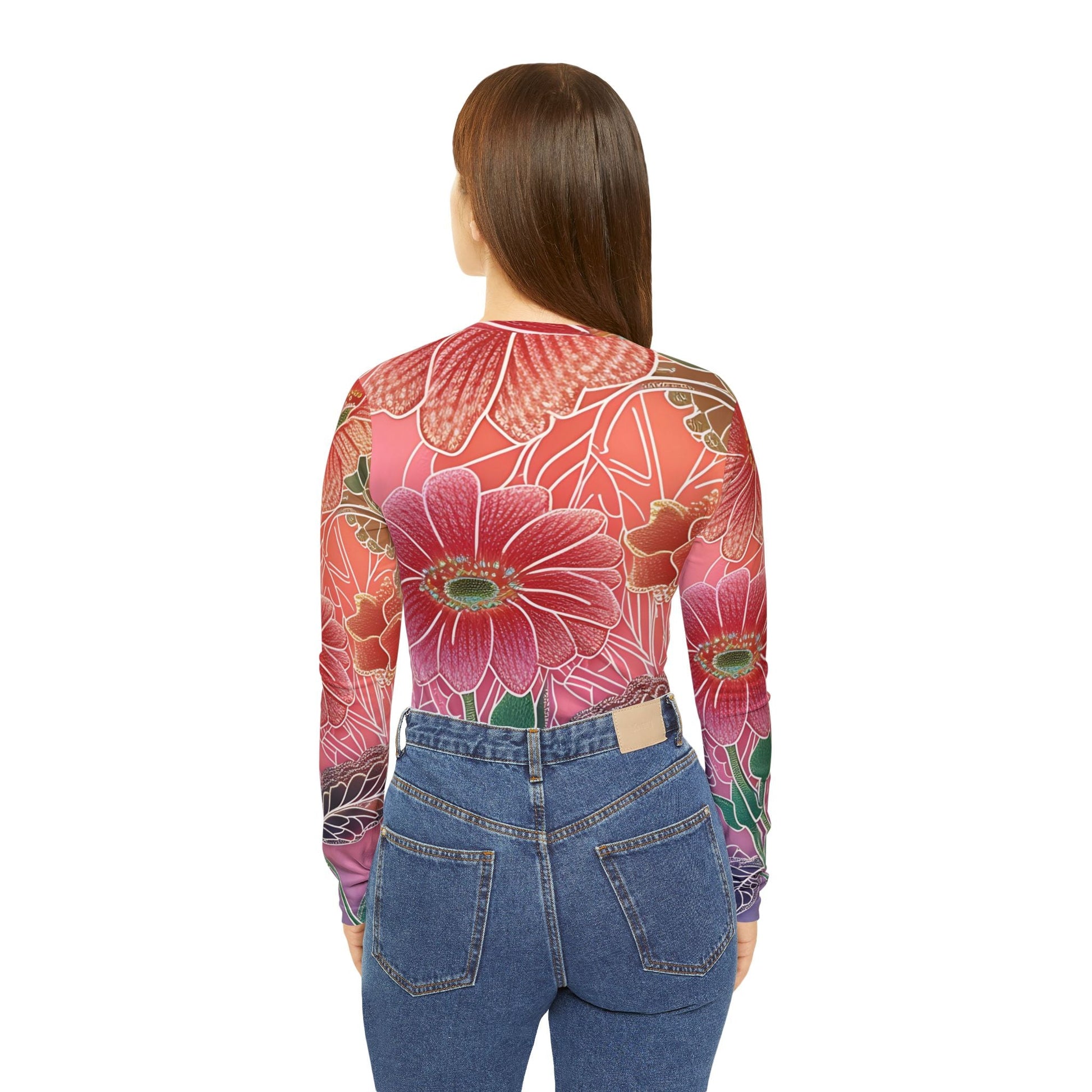 Vibrant Floral V-Neck Long Sleeve Top, Artsulli - Art is Long, Life is Short, All Over Prints, , , , , , , 