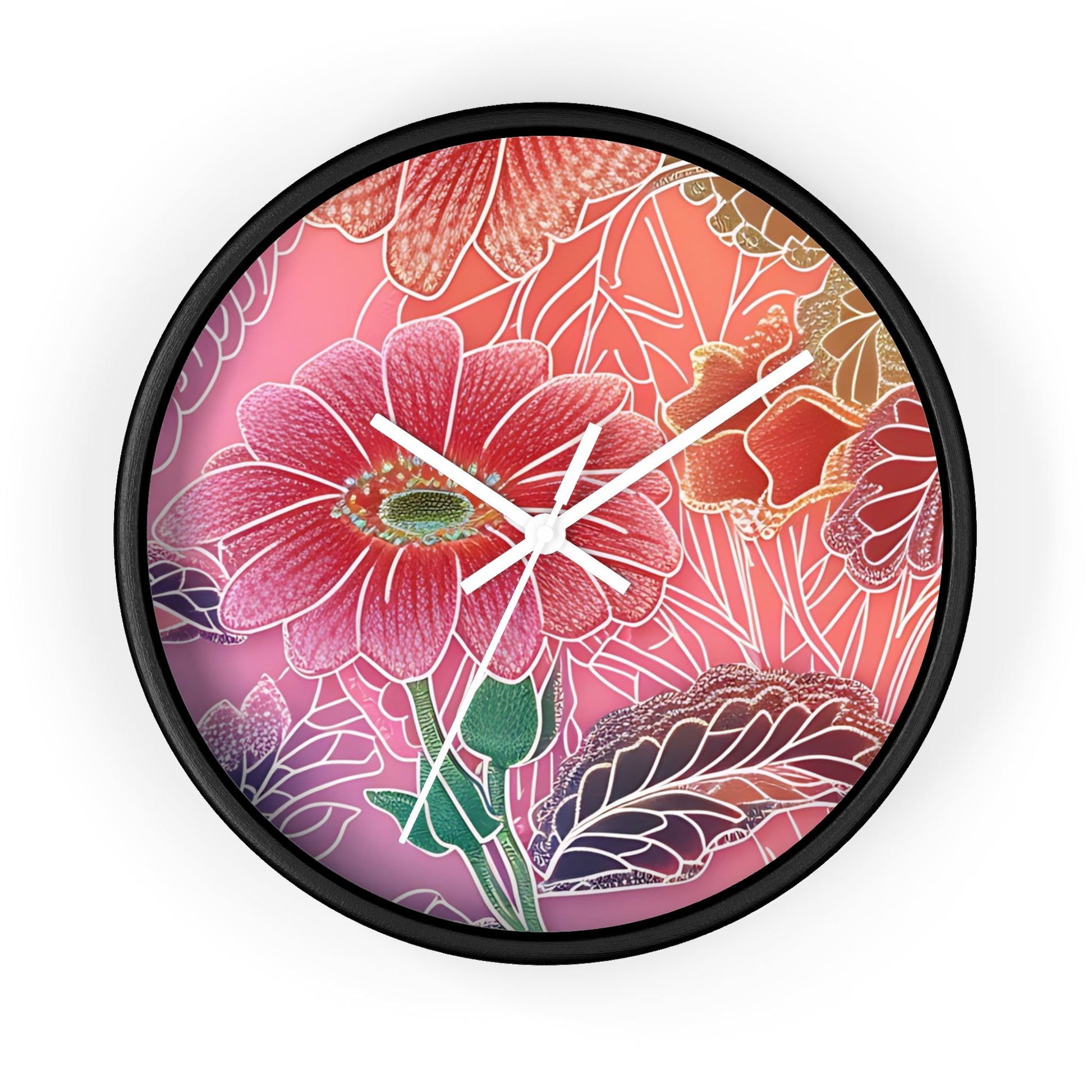 Vibrant Floral Wall Clock, Artsulli - Art is Long, Life is Short, Home Decor, Color, Black Base, Hands, White, Size, 10", 54964650512135425970