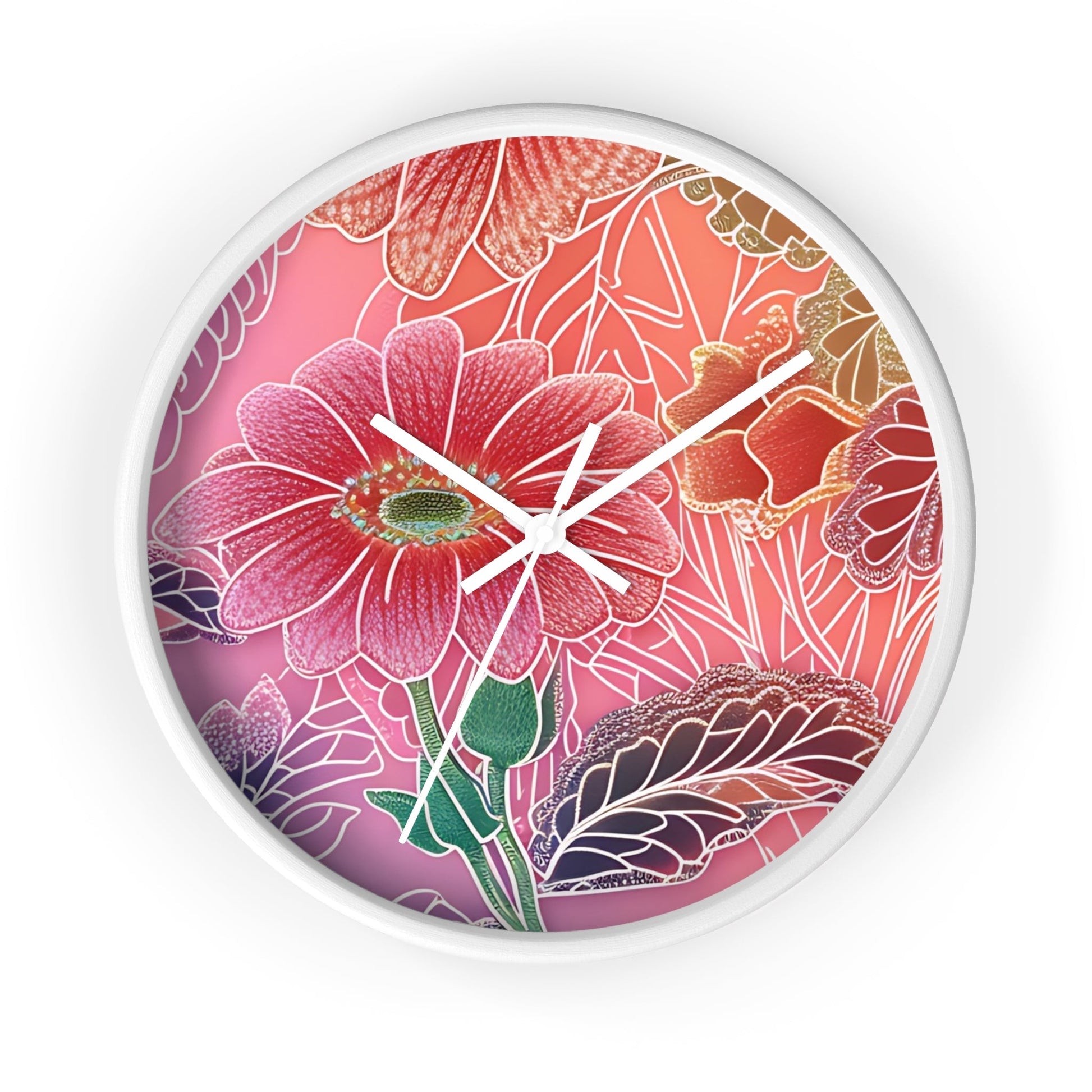 Vibrant Floral Wall Clock, Artsulli - Art is Long, Life is Short, Home Decor, Color, White Base, Hands, White, Size, 10", 11429949942546224548