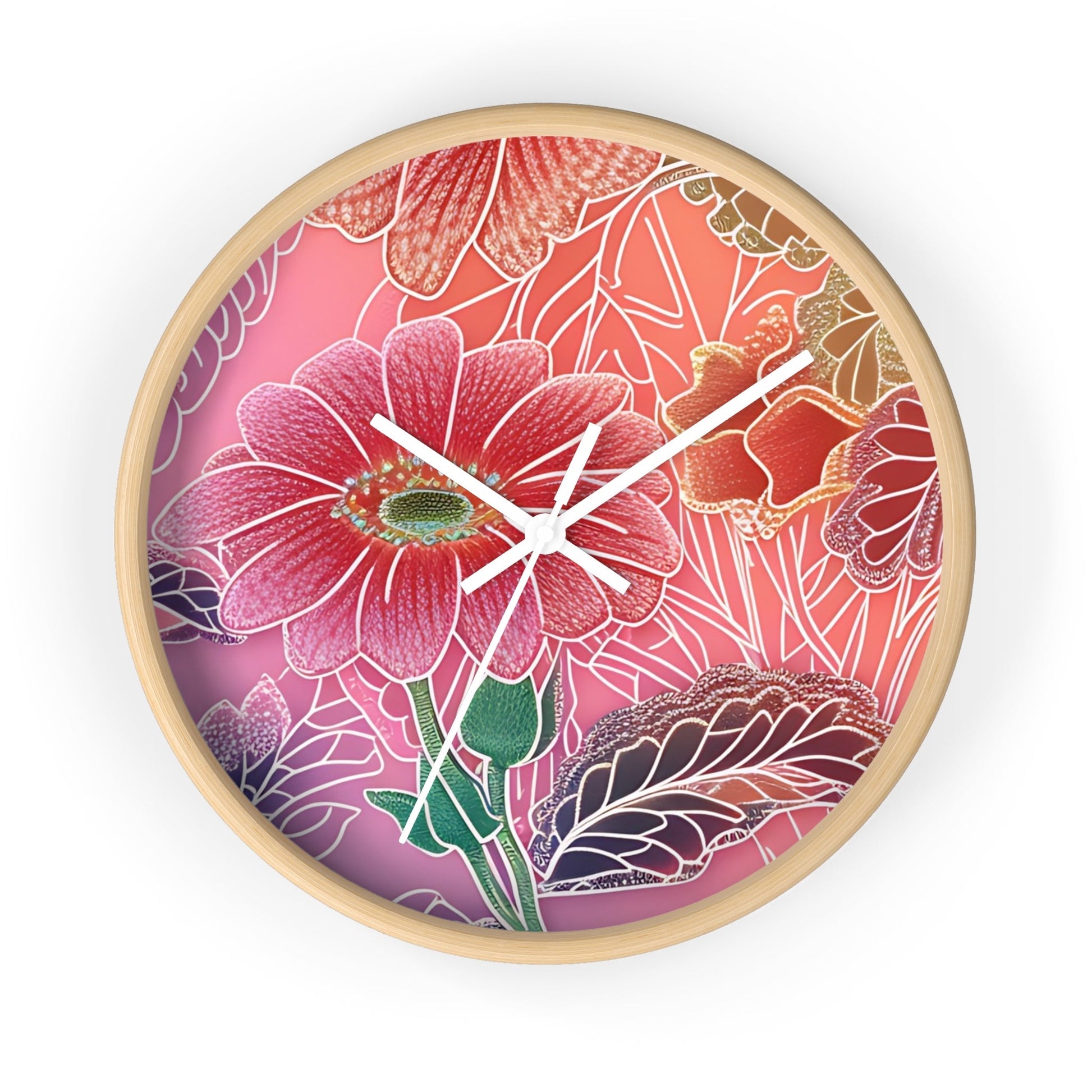 Vibrant Floral Wall Clock, Artsulli - Art is Long, Life is Short, Home Decor, Color, Wooden Base, Hands, White, Size, 10", 21485948622376447499