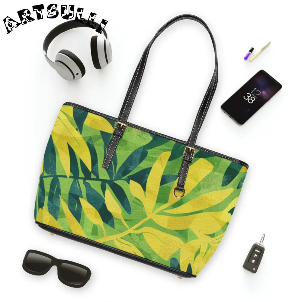 Vibrant Green and Yellow Leaf Shoulder Bag, Artsulli - Art is Long, Life is Short, Bags, , , , , , , 