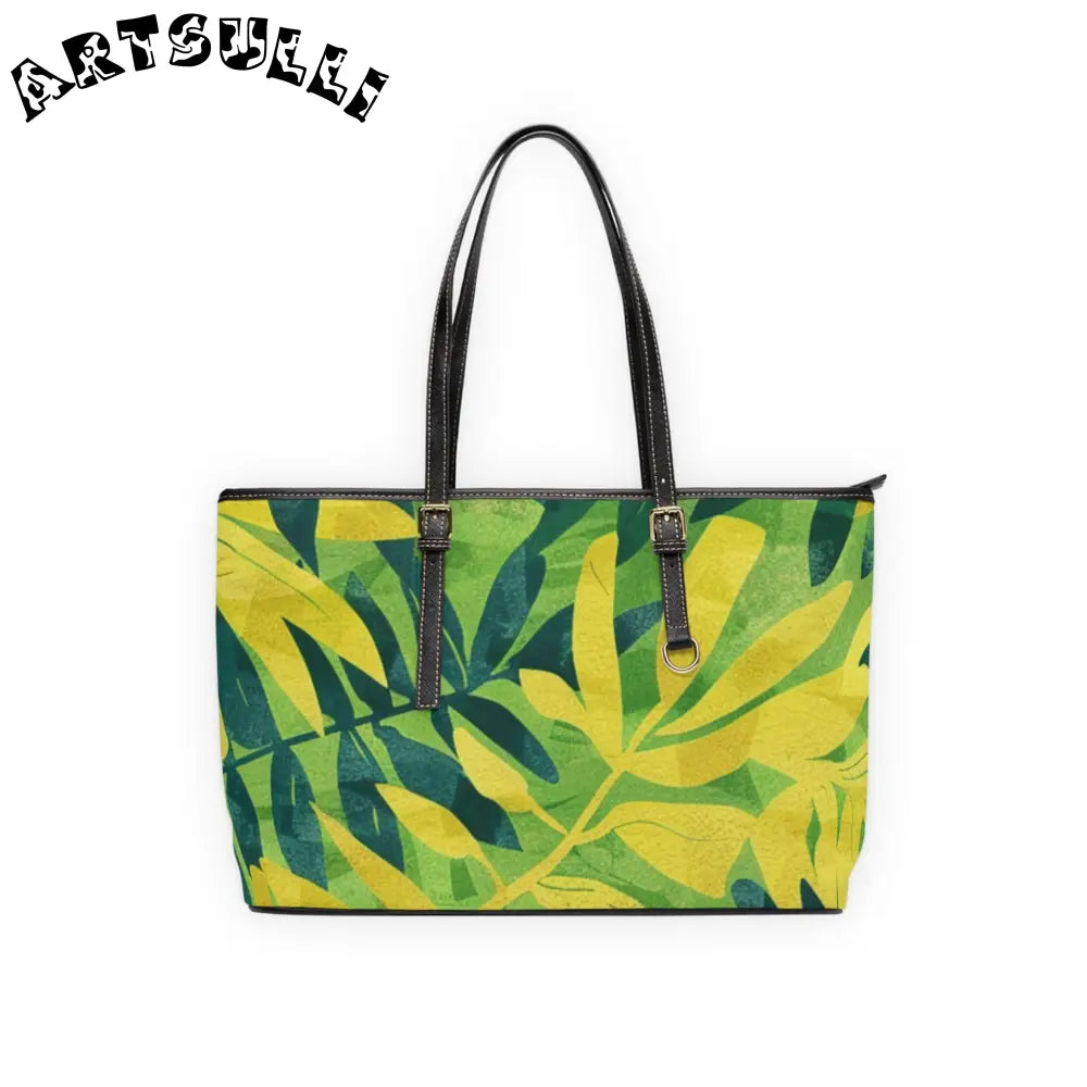 Vibrant Green and Yellow Leaf Shoulder Bag, Artsulli - Art is Long, Life is Short, Bags, Size, 17" x 11", Color, Black, , , 11108907834292049184