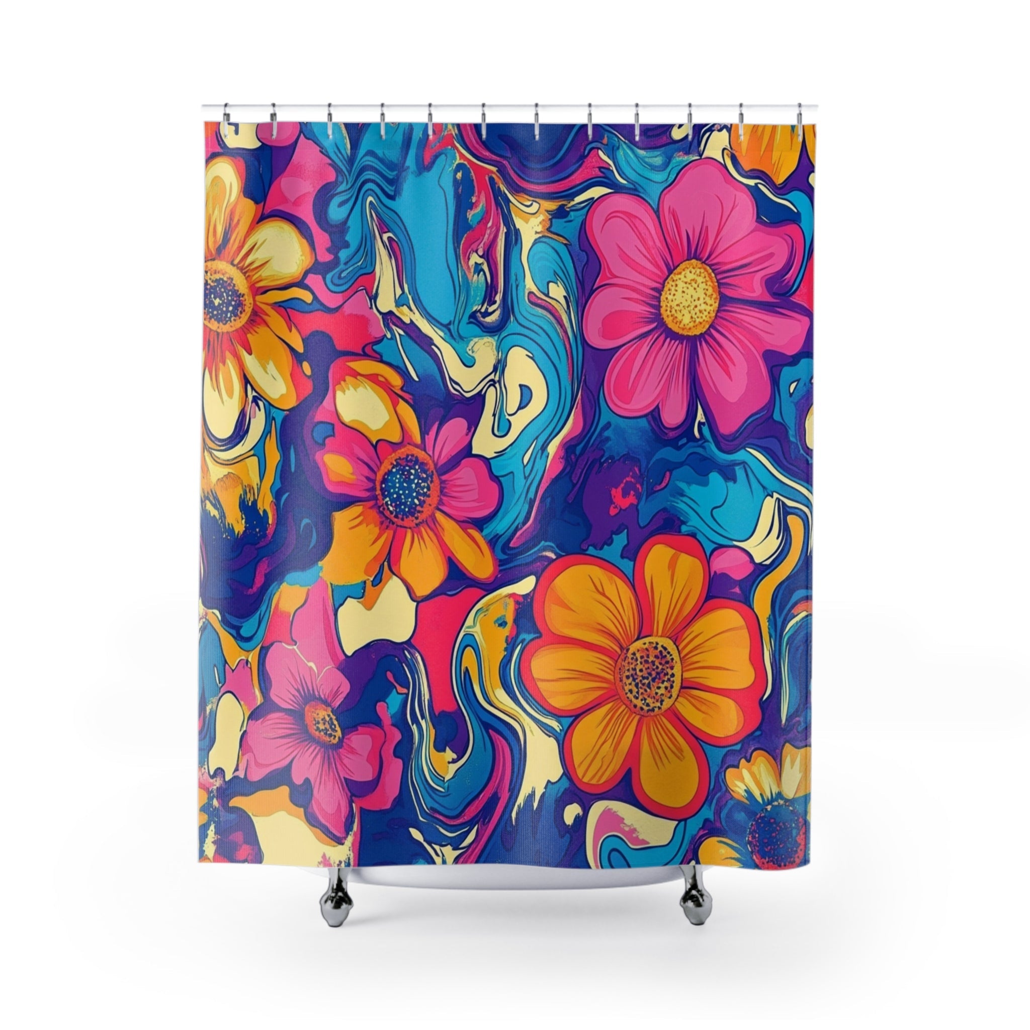 Printify Vibrant Groovy Floral Shower Curtain 2025