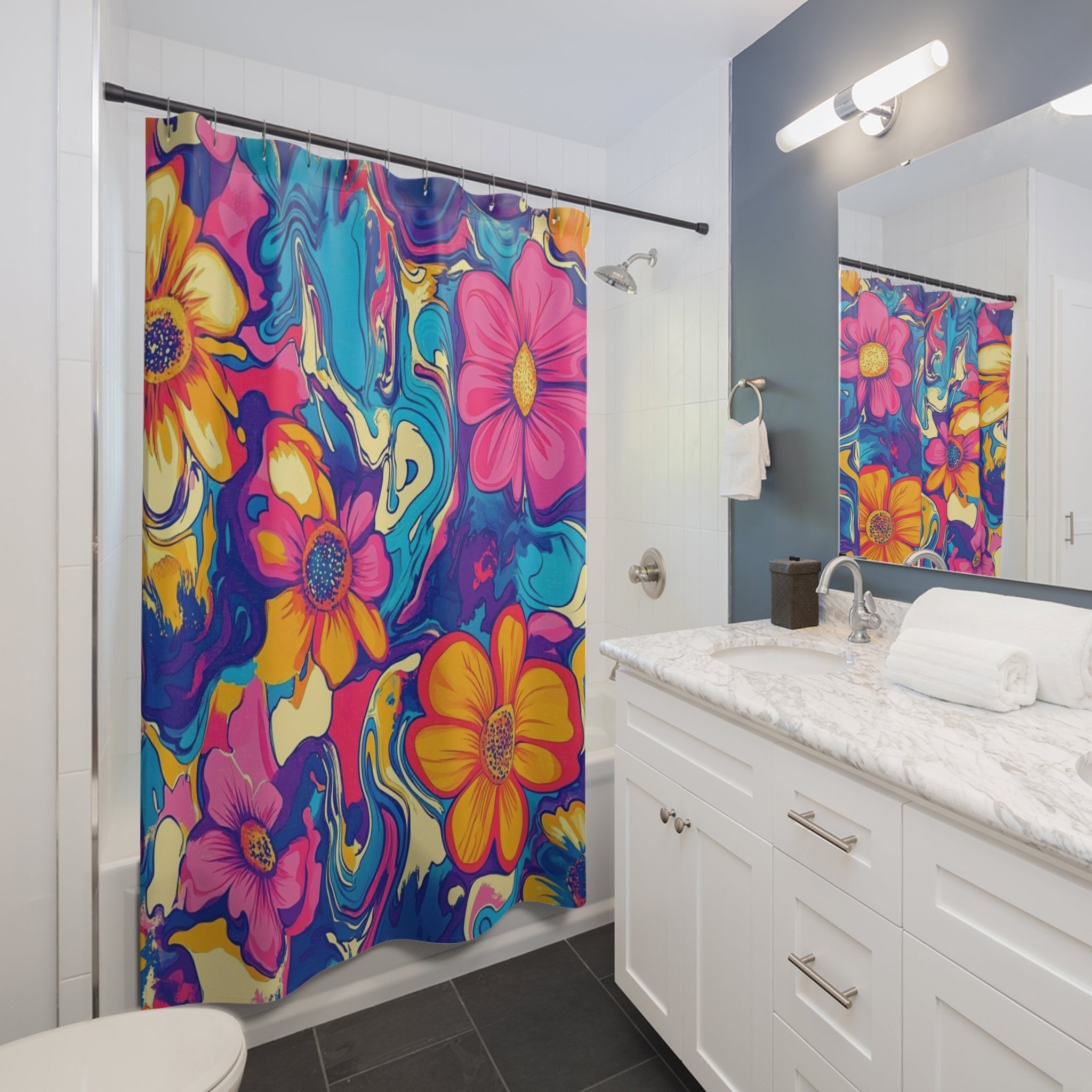 Vibrant Groovy Floral Shower Curtain, Artsulli - Art is Long, Life is Short, Home Decor, , , , , , , 
