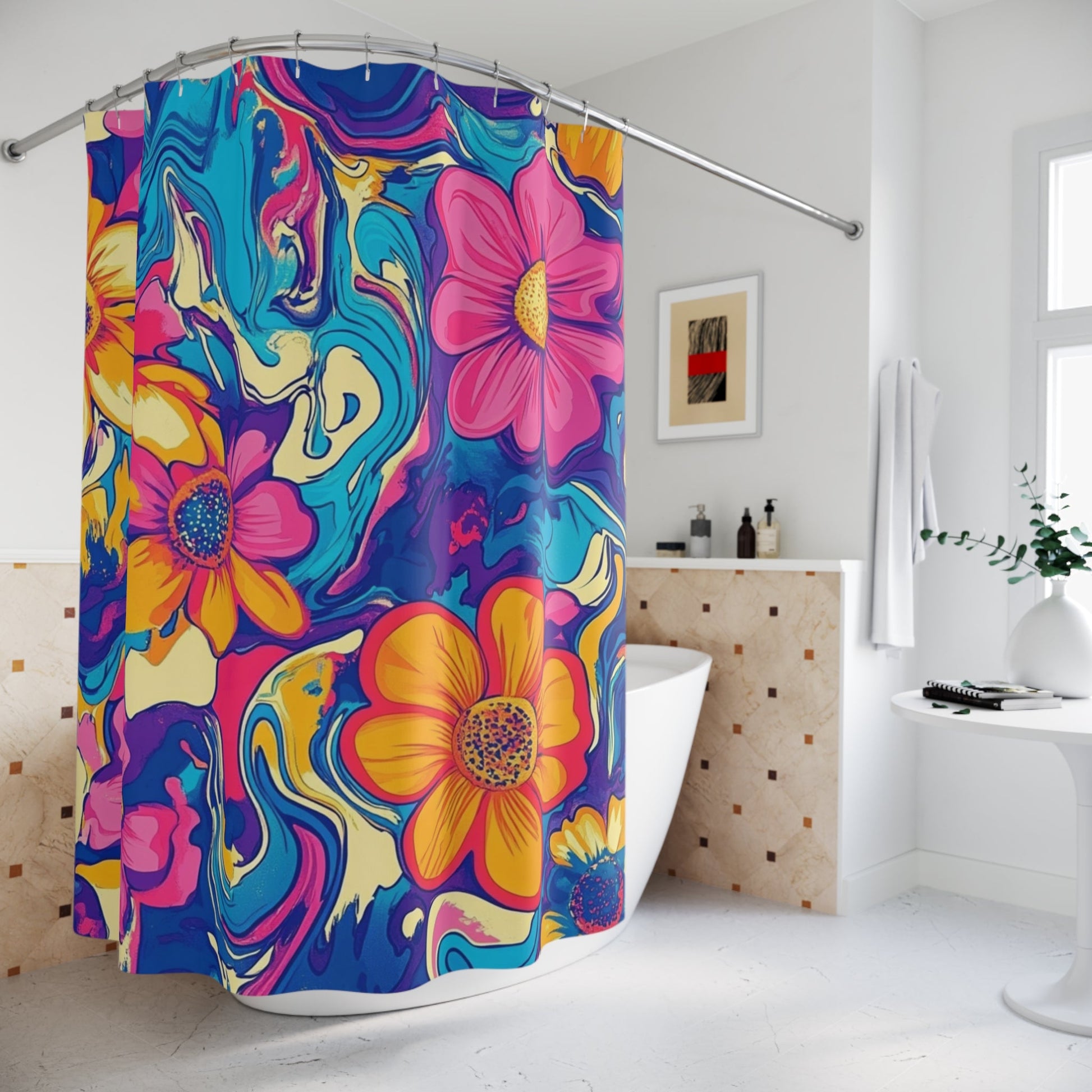 Vibrant Groovy Floral Shower Curtain, Artsulli - Art is Long, Life is Short, Home Decor, , , , , , , 