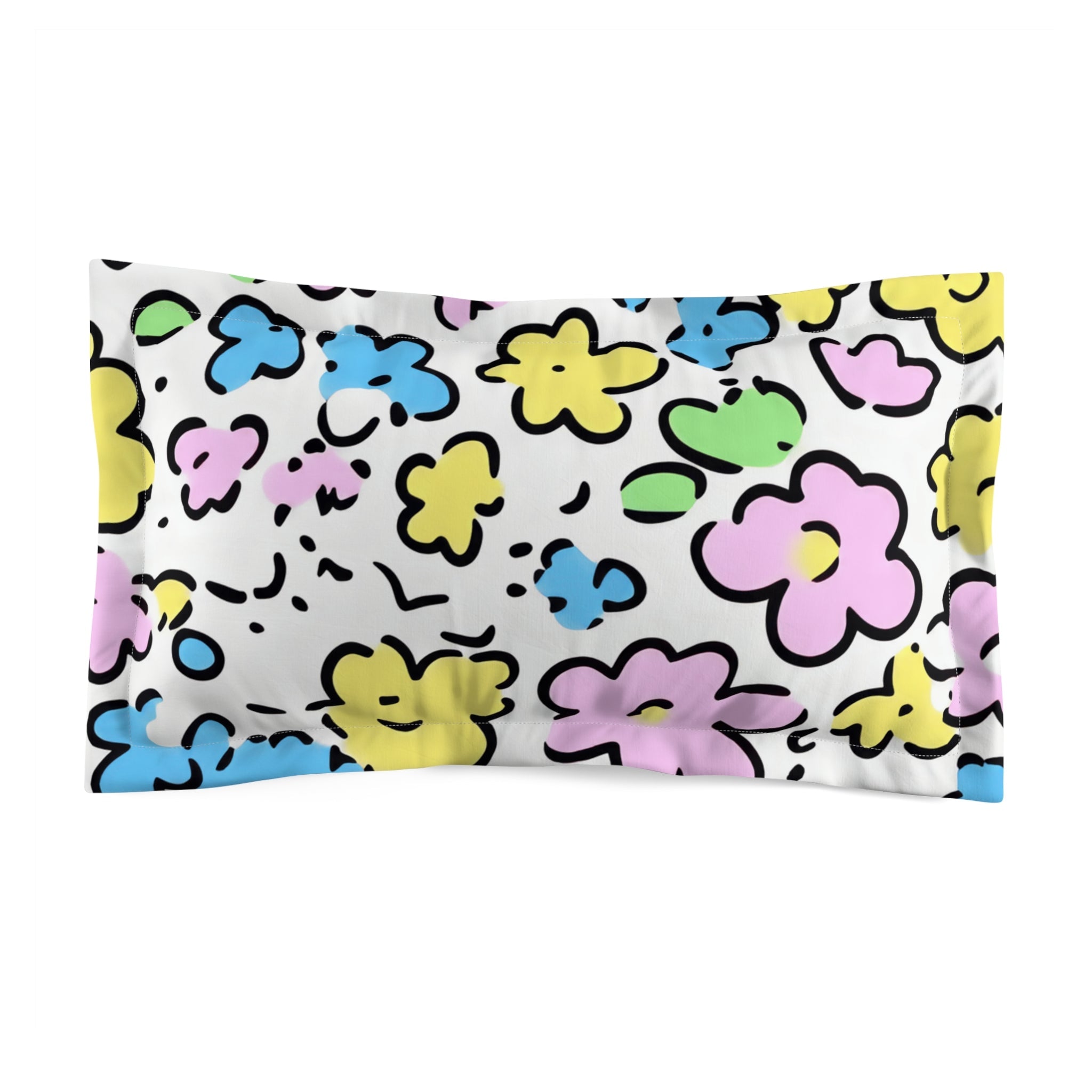 Vibrant Hand-Drawn Floral Pillow Sham, Artsulli - Art is Long, Life is Short, Home Decor, Size, King, , , , , 25222632790321993527