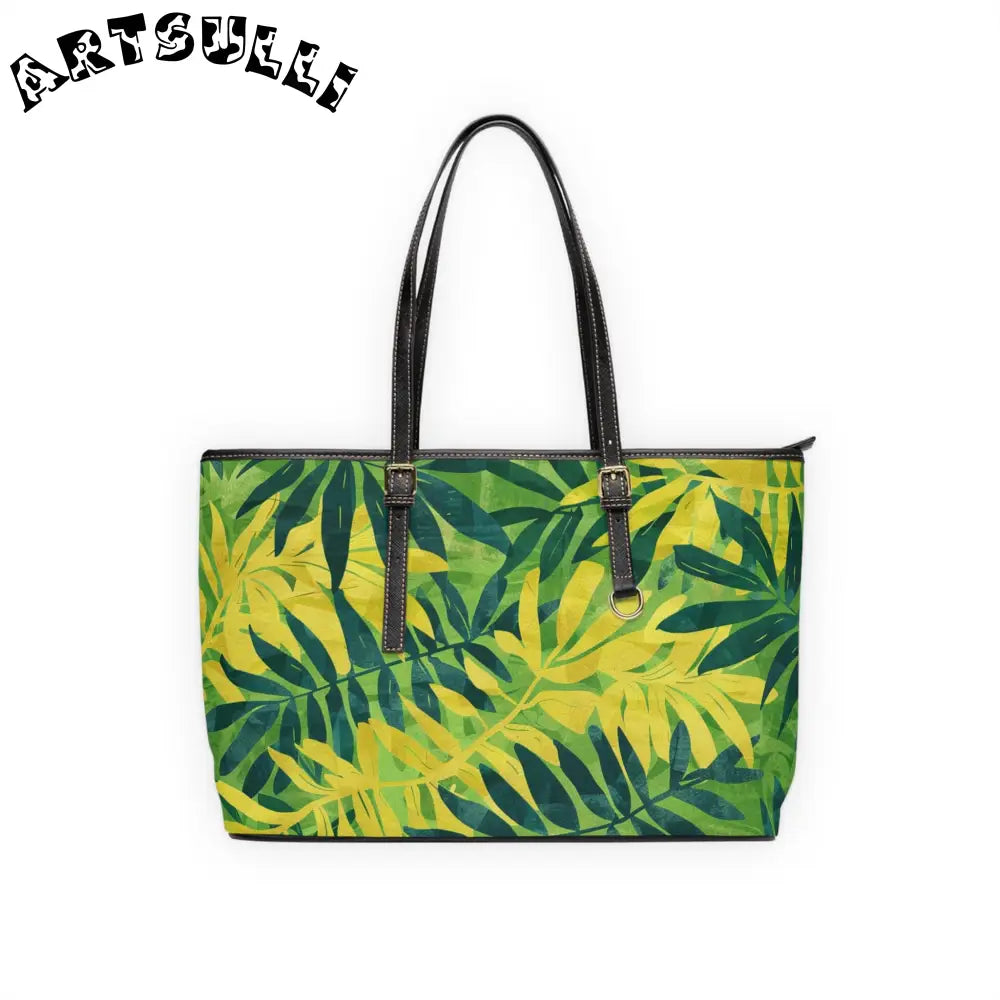 Vibrant Leaf Pattern Shoulder Bag, Artsulli - Art is Long, Life is Short, Bags, Size, 17" x 11", Color, Black, , , 54477821843293570282