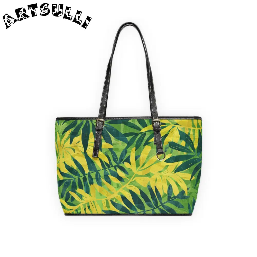 Vibrant Leaf Pattern Shoulder Bag, Artsulli - Art is Long, Life is Short, Bags, Size, 16" x 10", Color, Black, , , 29878355319366900905