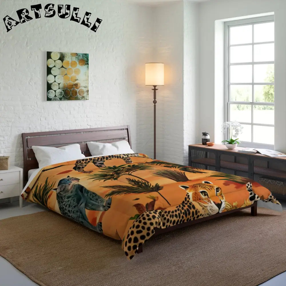 Vibrant Leopard Savannah Comforter, Artsulli - Art is Long, Life is Short, Home Decor, , , , , , , 