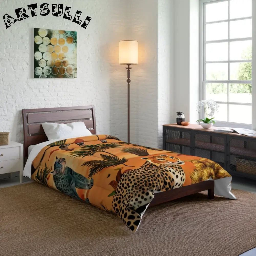 Vibrant Leopard Savannah Comforter, Artsulli - Art is Long, Life is Short, Home Decor, , , , , , , 