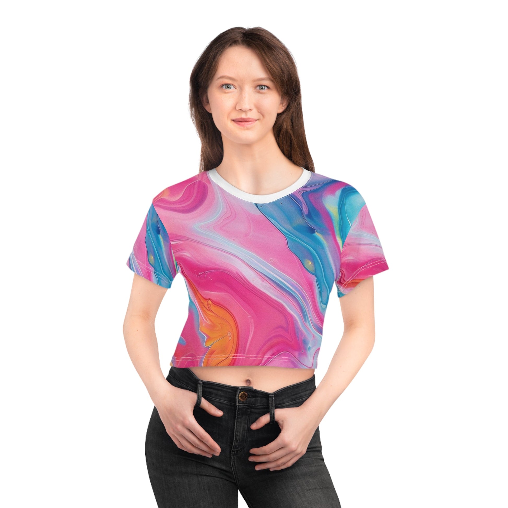 Printify Vibrant Liquid Swirl Crop Tee 2025