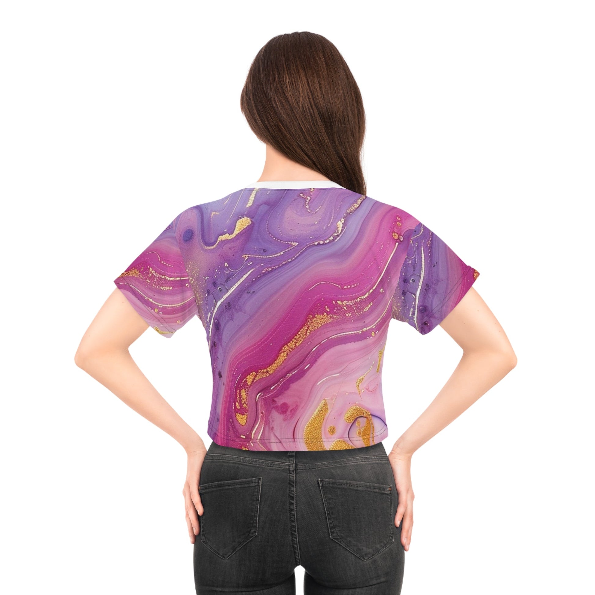 Printify Vibrant Marble Abstract Crop Tee 2025