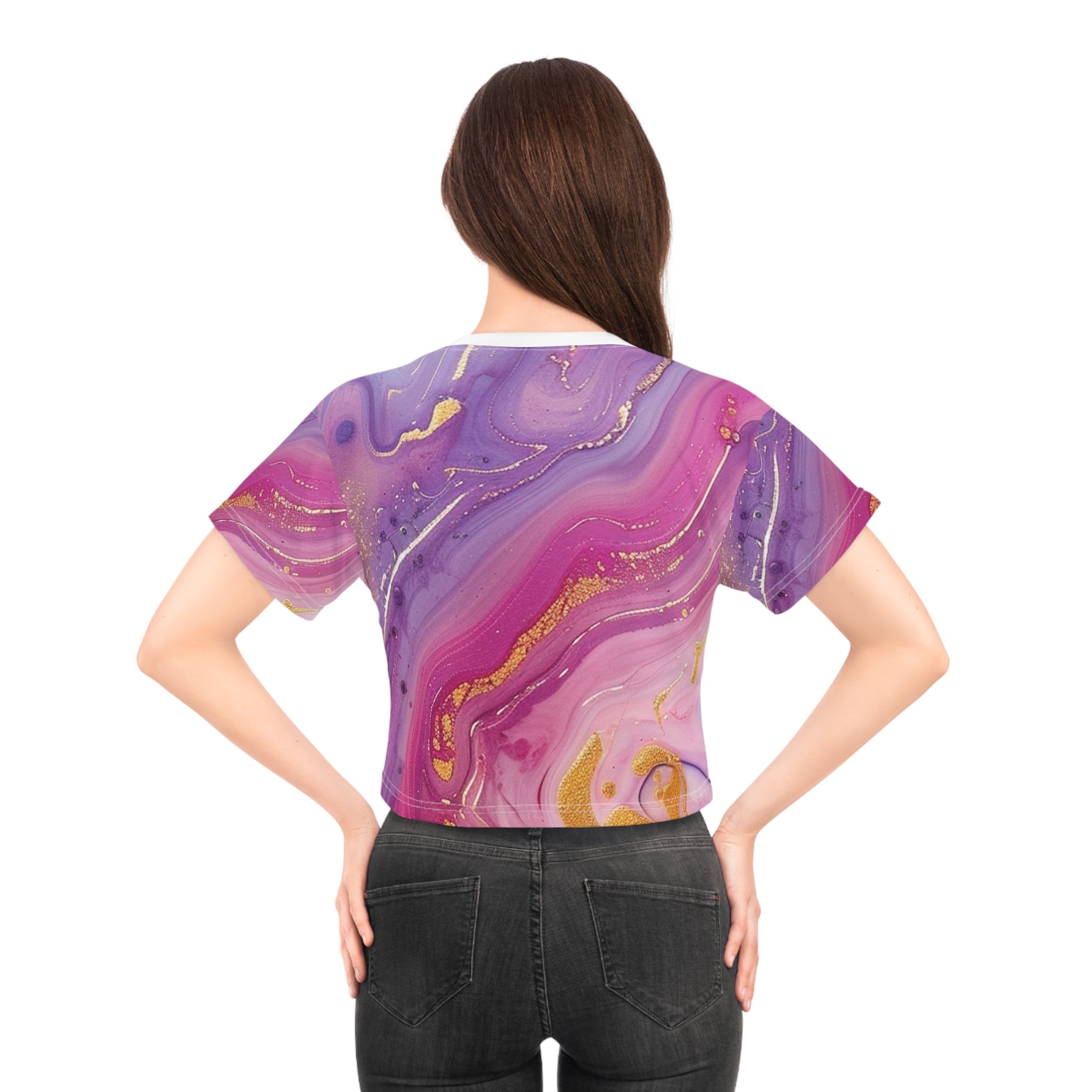 Printify Vibrant Marble Abstract Crop Tee 2025