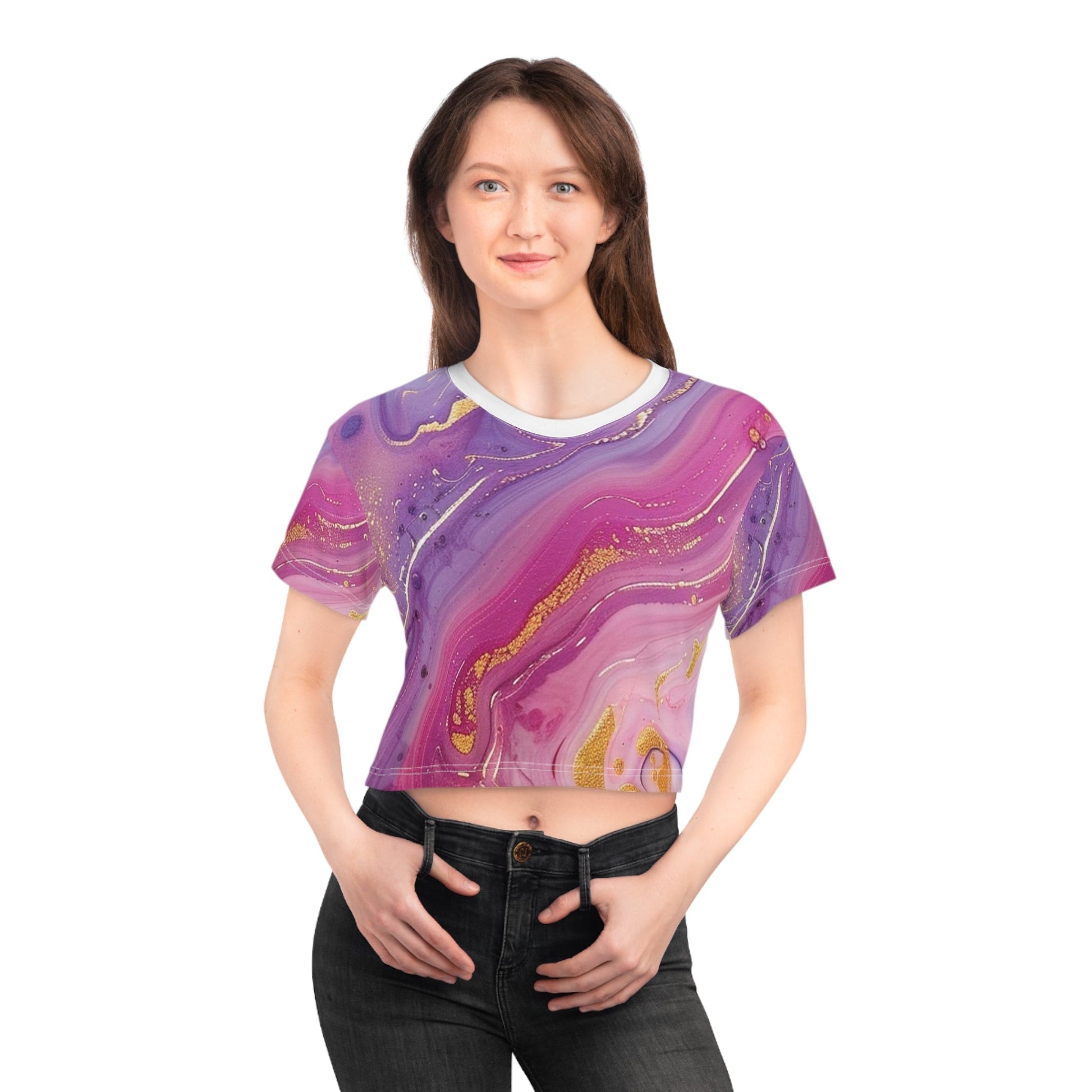 Printify Vibrant Marble Abstract Crop Tee 2025