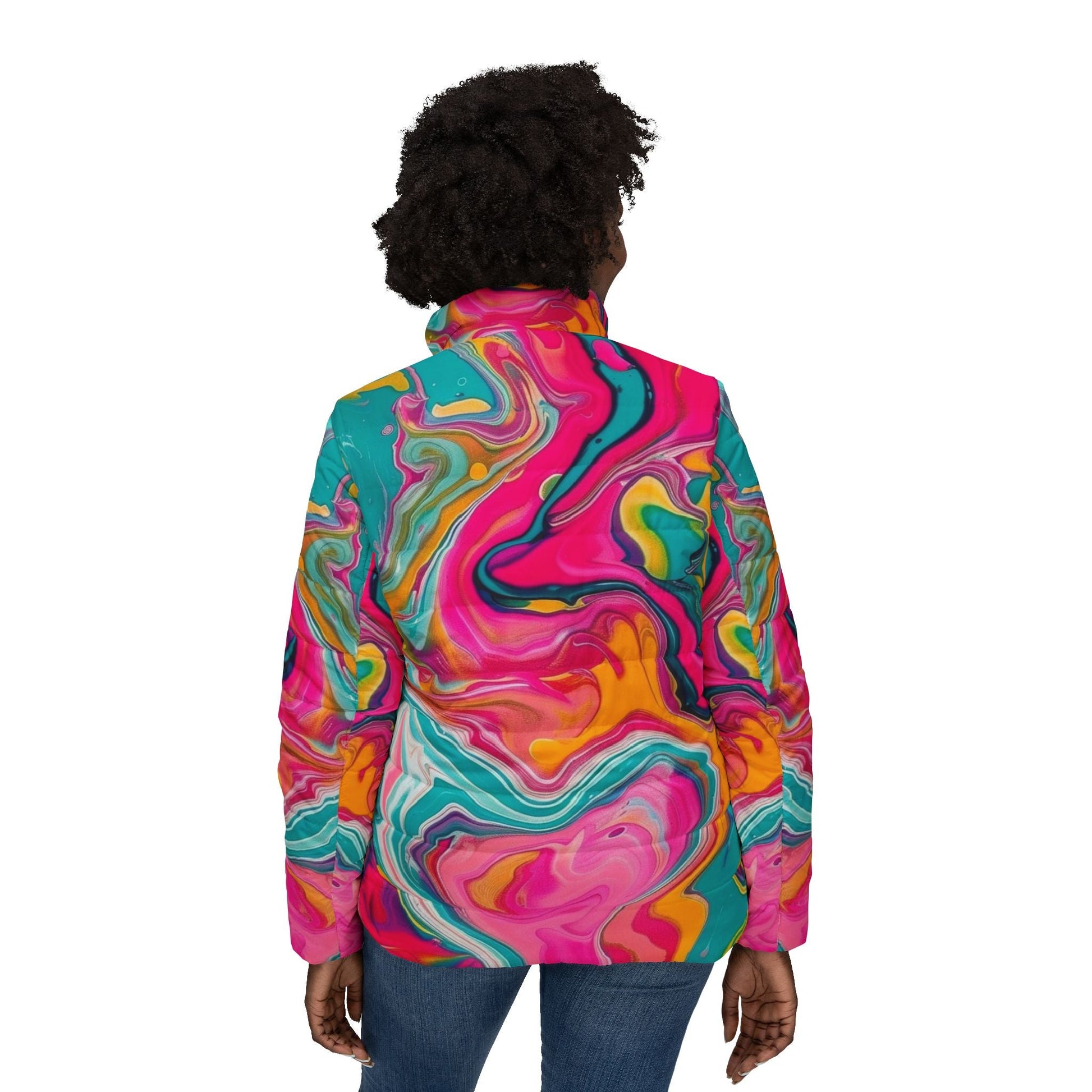 Vibrant Marble Puffer Jacket, Artsulli - Art is Long, Life is Short, All Over Prints, , , , , , , 