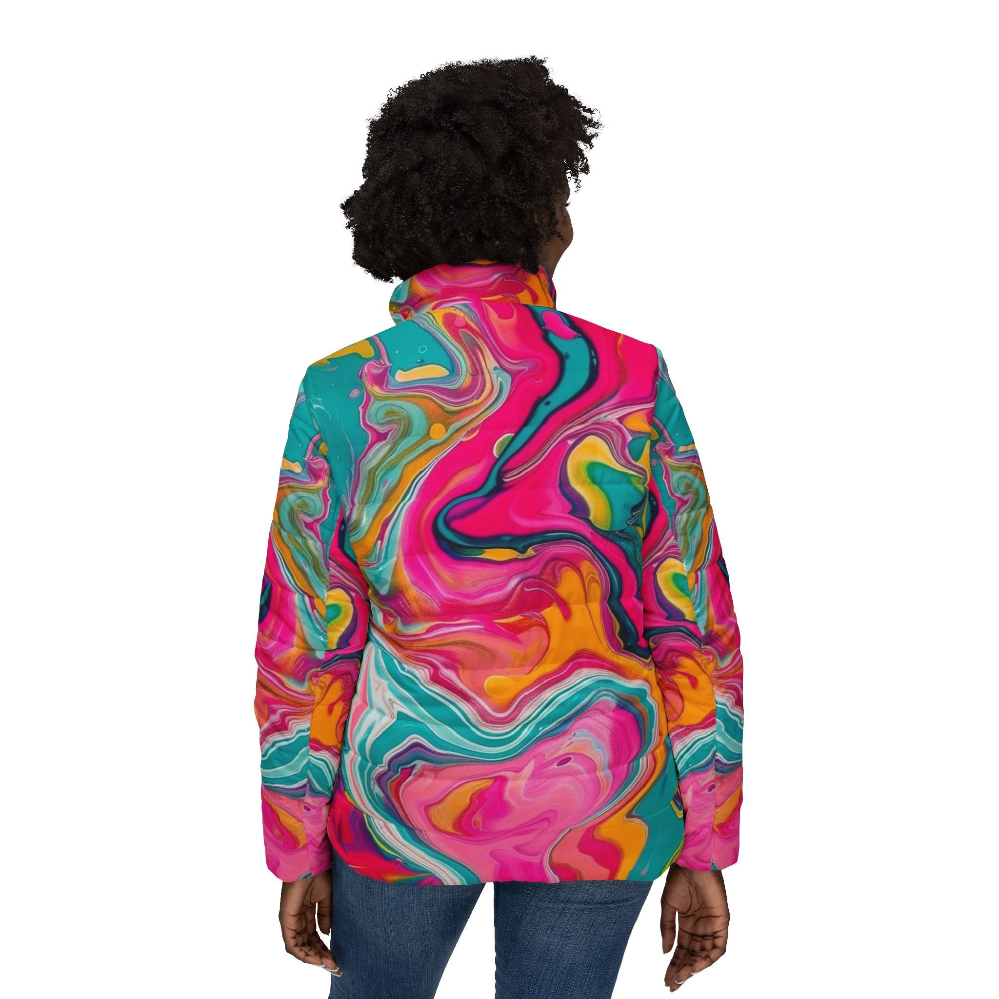 Vibrant Marble Puffer Jacket, Artsulli - Art is Long, Life is Short, All Over Prints, , , , , , , 