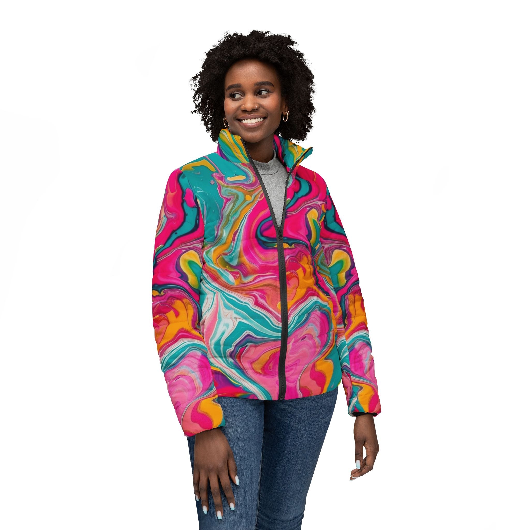 Vibrant Marble Puffer Jacket, Artsulli - Art is Long, Life is Short, All Over Prints, , , , , , , 