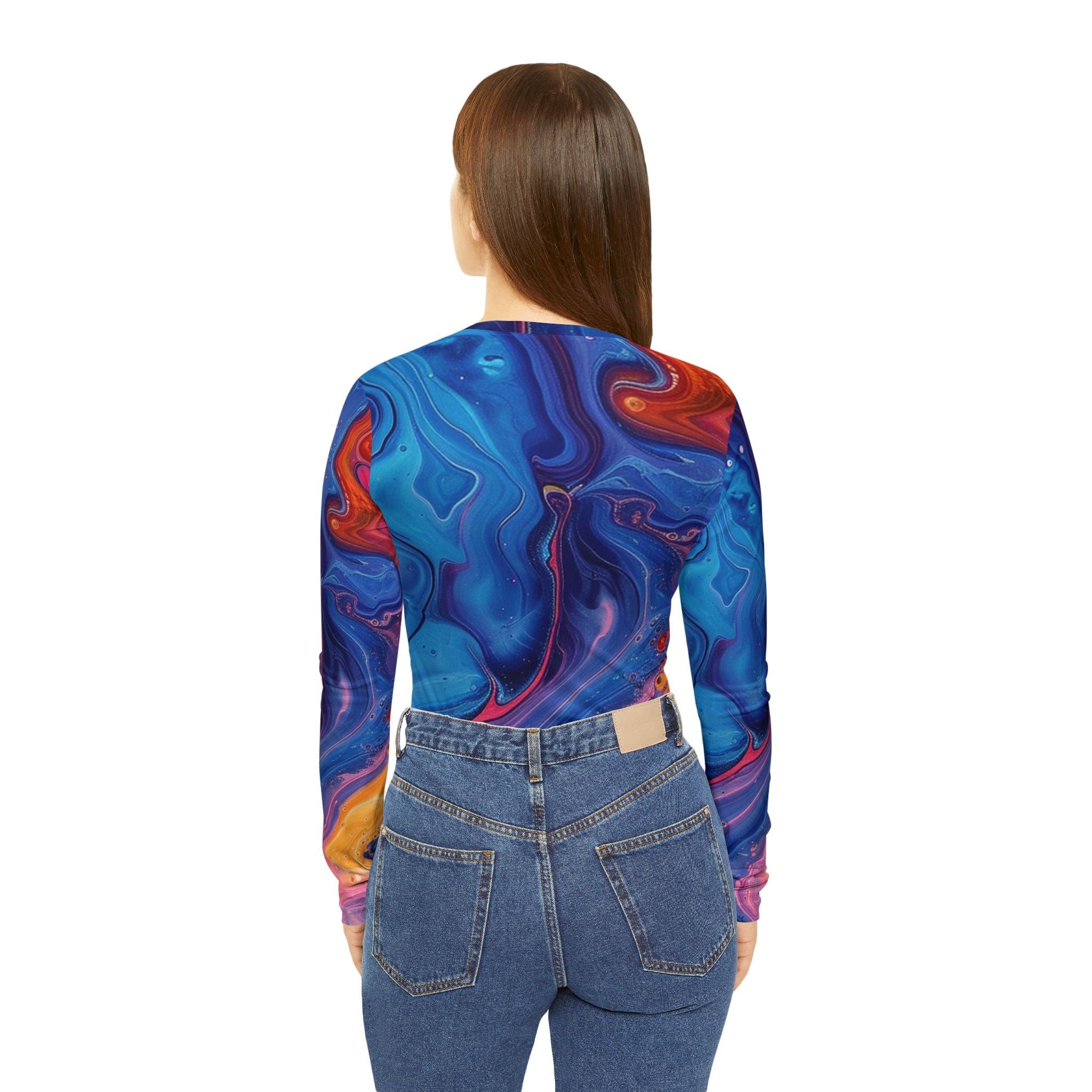 Vibrant Marble V-Neck Long Sleeve Top, Artsulli - Art is Long, Life is Short, All Over Prints, , , , , , , 