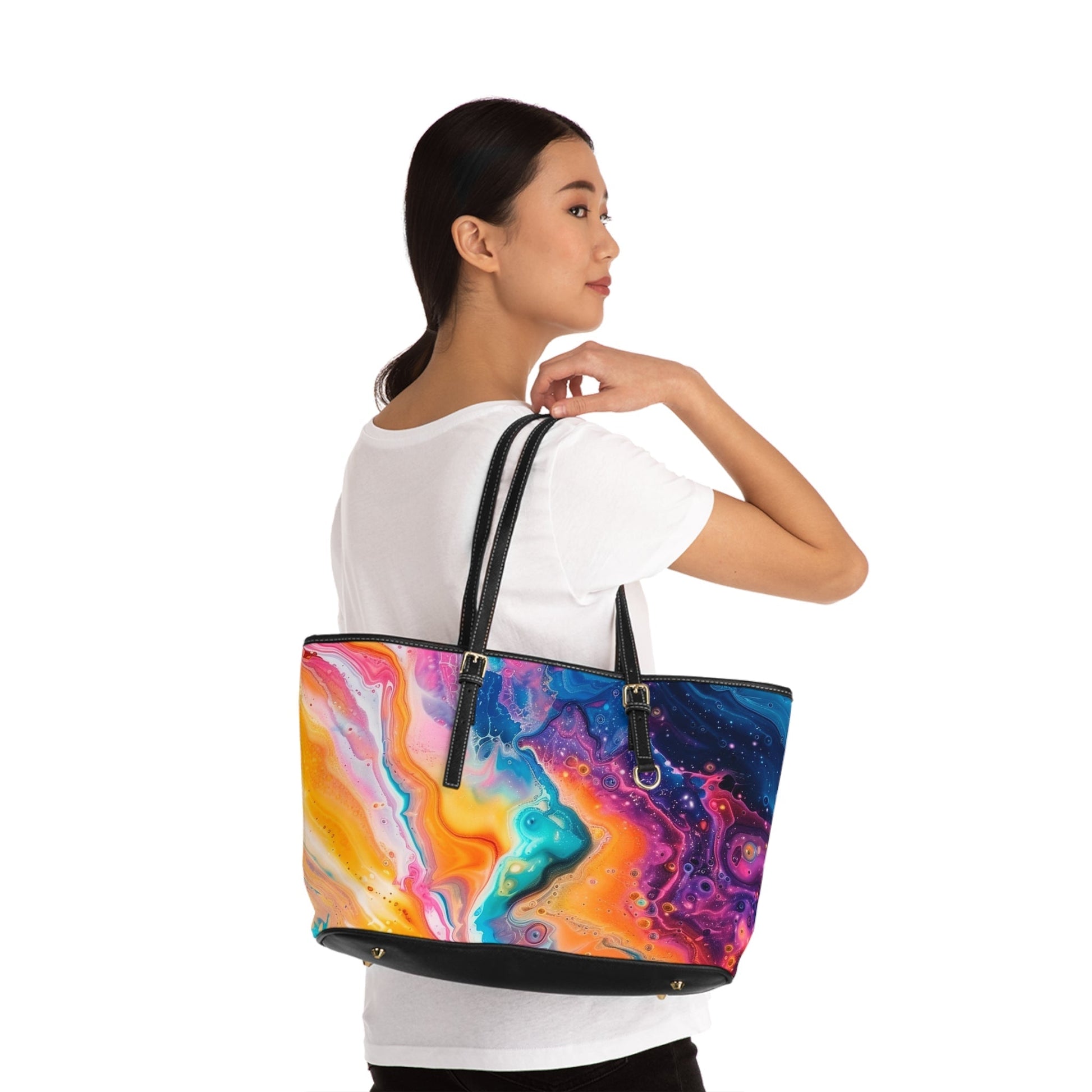 Printify Vibrant Marbled Leather Tote Bag 2025