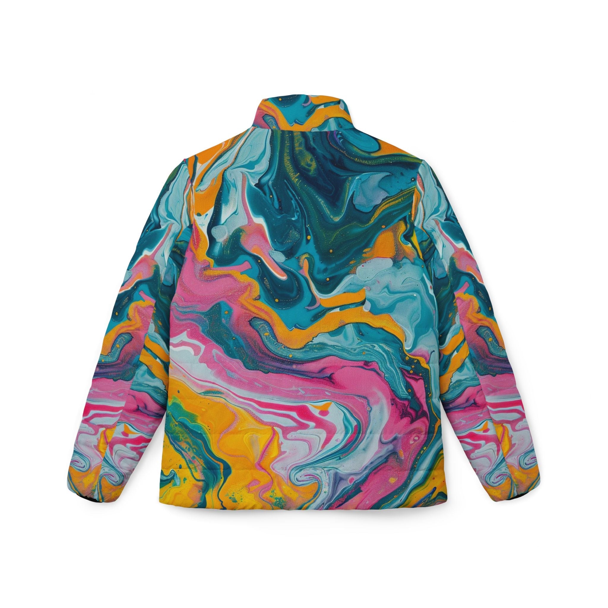Vibrant Marbled Puffer Jacket, Artsulli - Art is Long, Life is Short, All Over Prints, , , , , , , 
