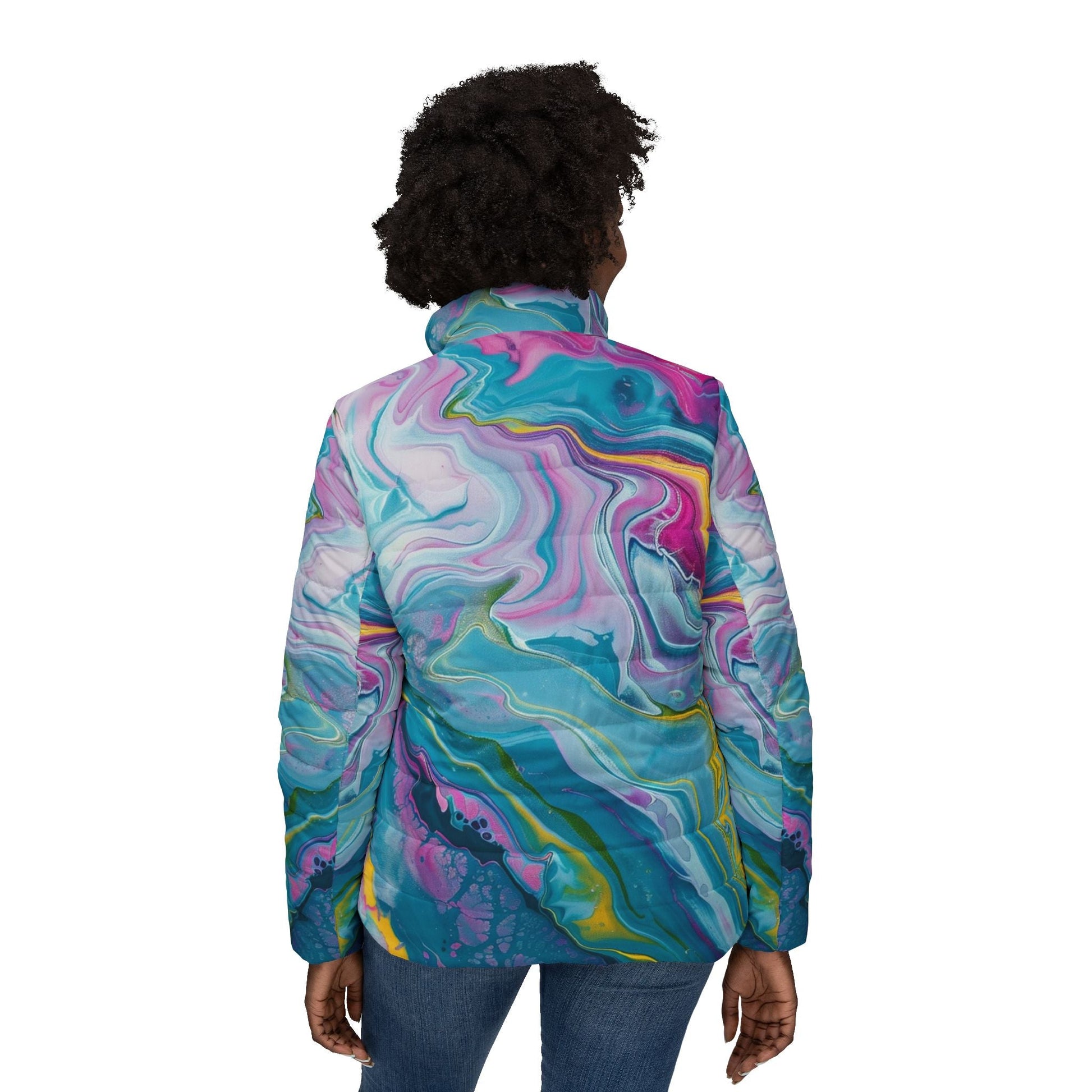 Vibrant Marbled Puffer Jacket, Artsulli - Art is Long, Life is Short, All Over Prints, , , , , , , 