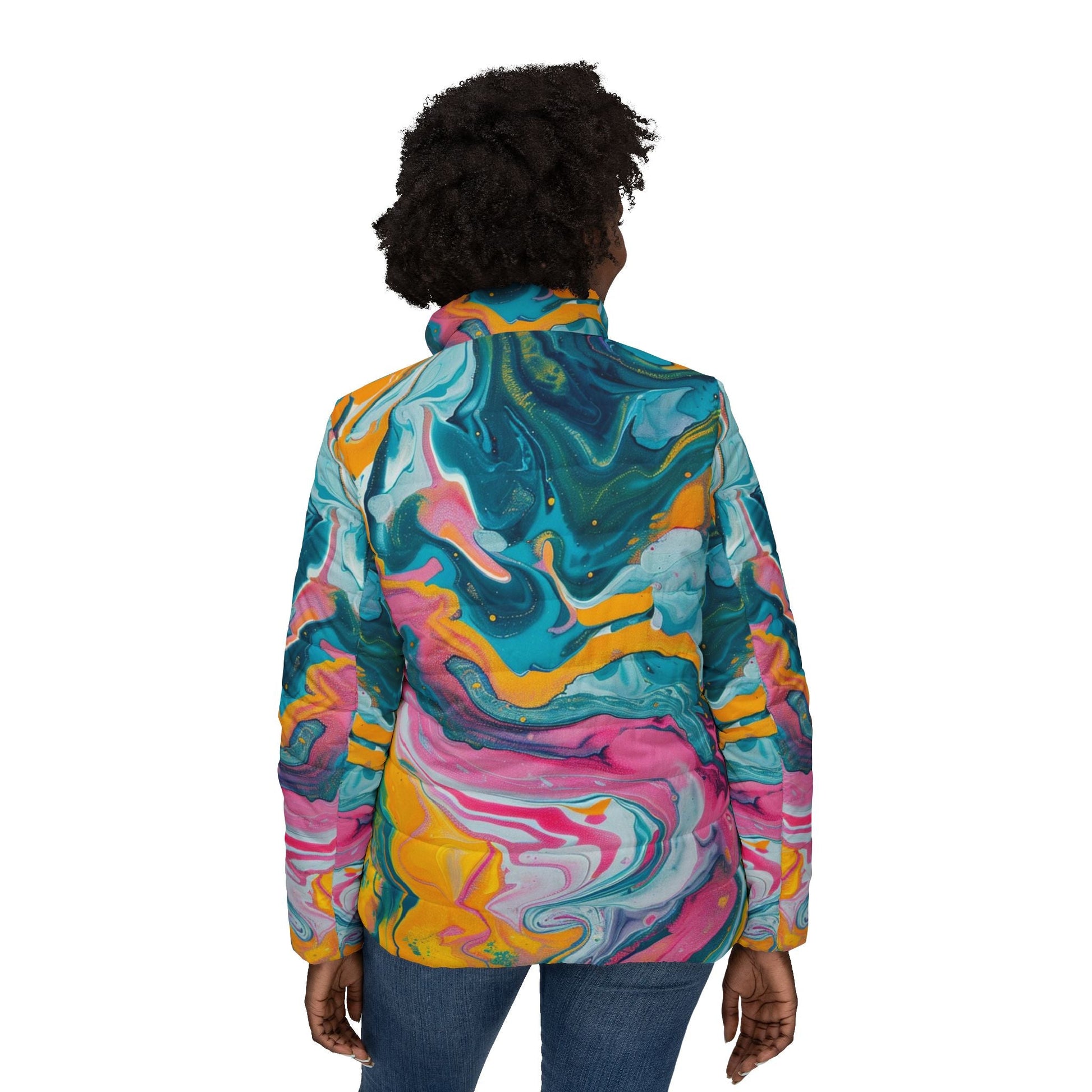 Vibrant Marbled Puffer Jacket, Artsulli - Art is Long, Life is Short, All Over Prints, , , , , , , 