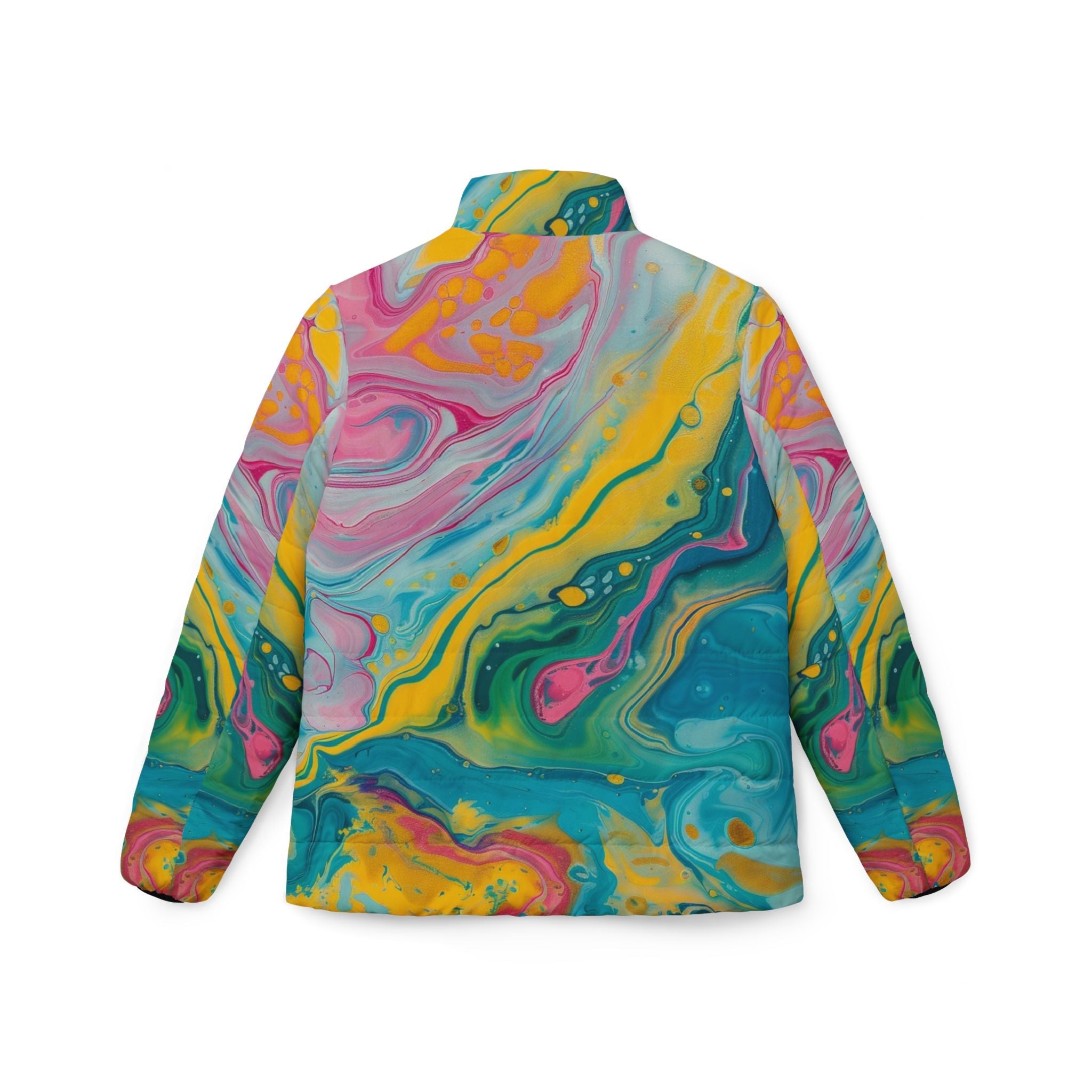 Vibrant Marbled Puffer Jacket, Artsulli - Art is Long, Life is Short, All Over Prints, , , , , , , 