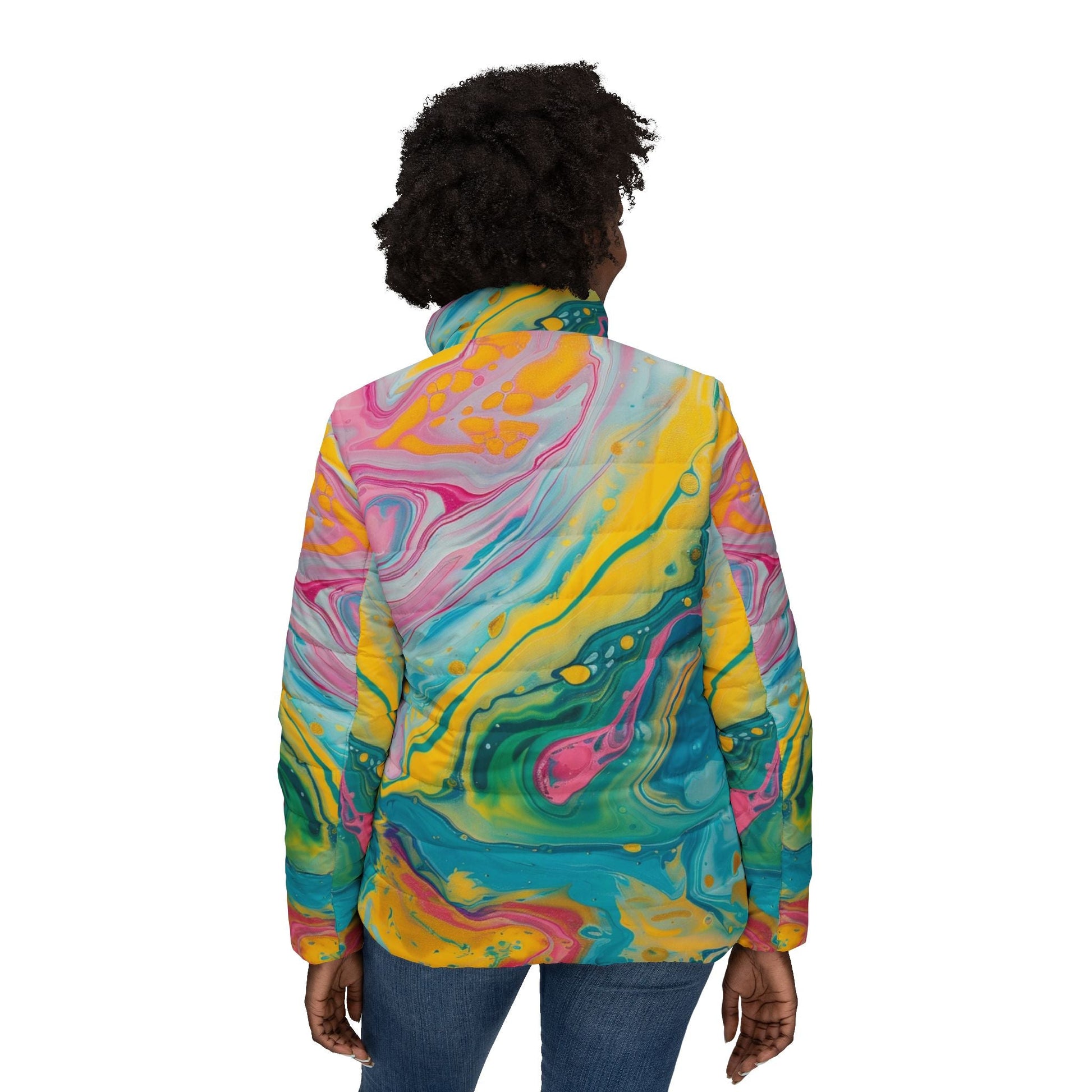 Vibrant Marbled Puffer Jacket, Artsulli - Art is Long, Life is Short, All Over Prints, , , , , , , 