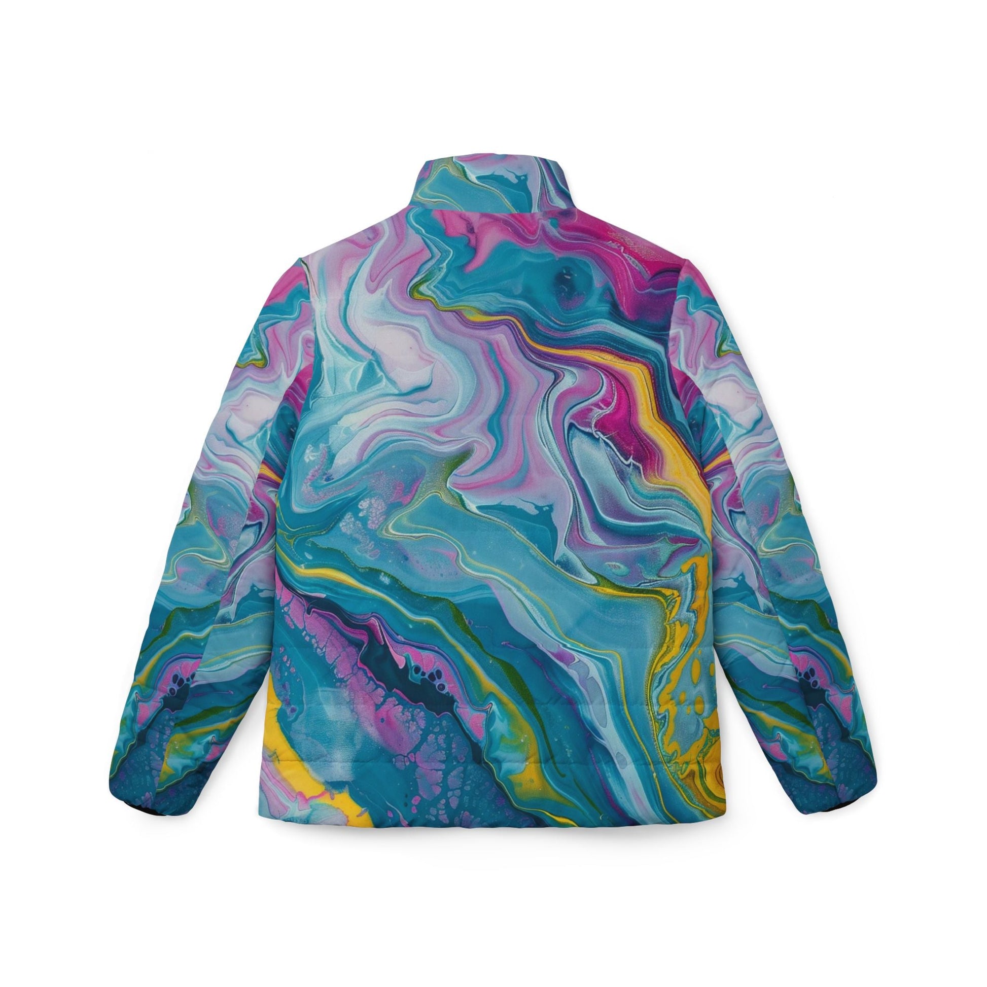 Vibrant Marbled Puffer Jacket, Artsulli - Art is Long, Life is Short, All Over Prints, , , , , , , 